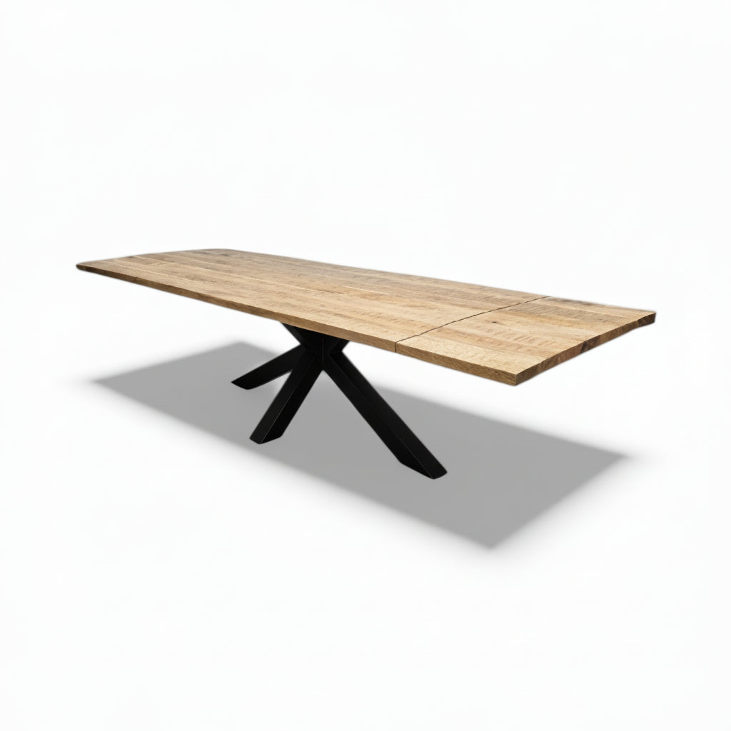 Table à Dîner Extensible avec Pattes Spider Noir Mat | Plateau en Bois de Manguier