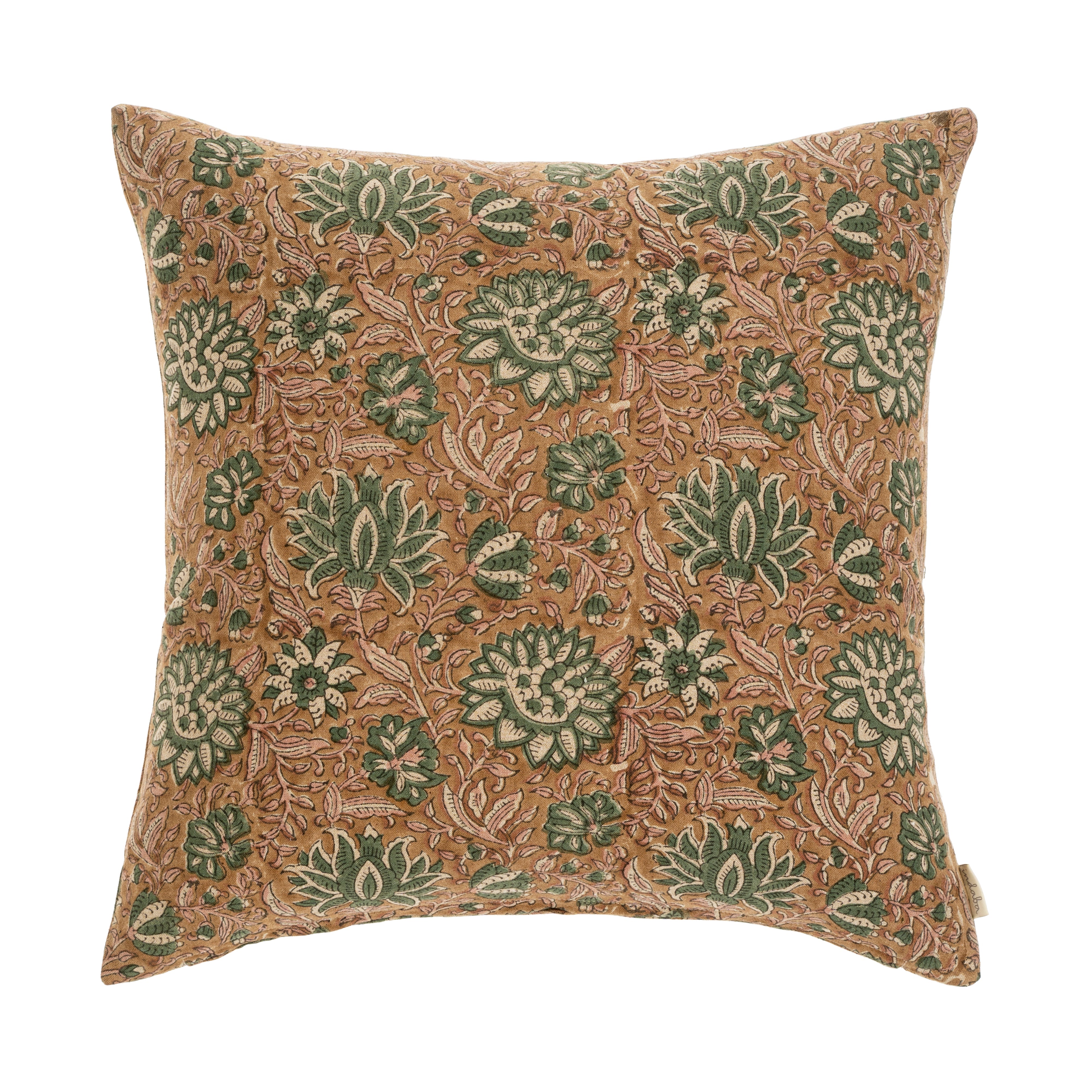 Coussin Kavi 50 × 50 cm à Motif Imprimé à la Main | Rose et Vert