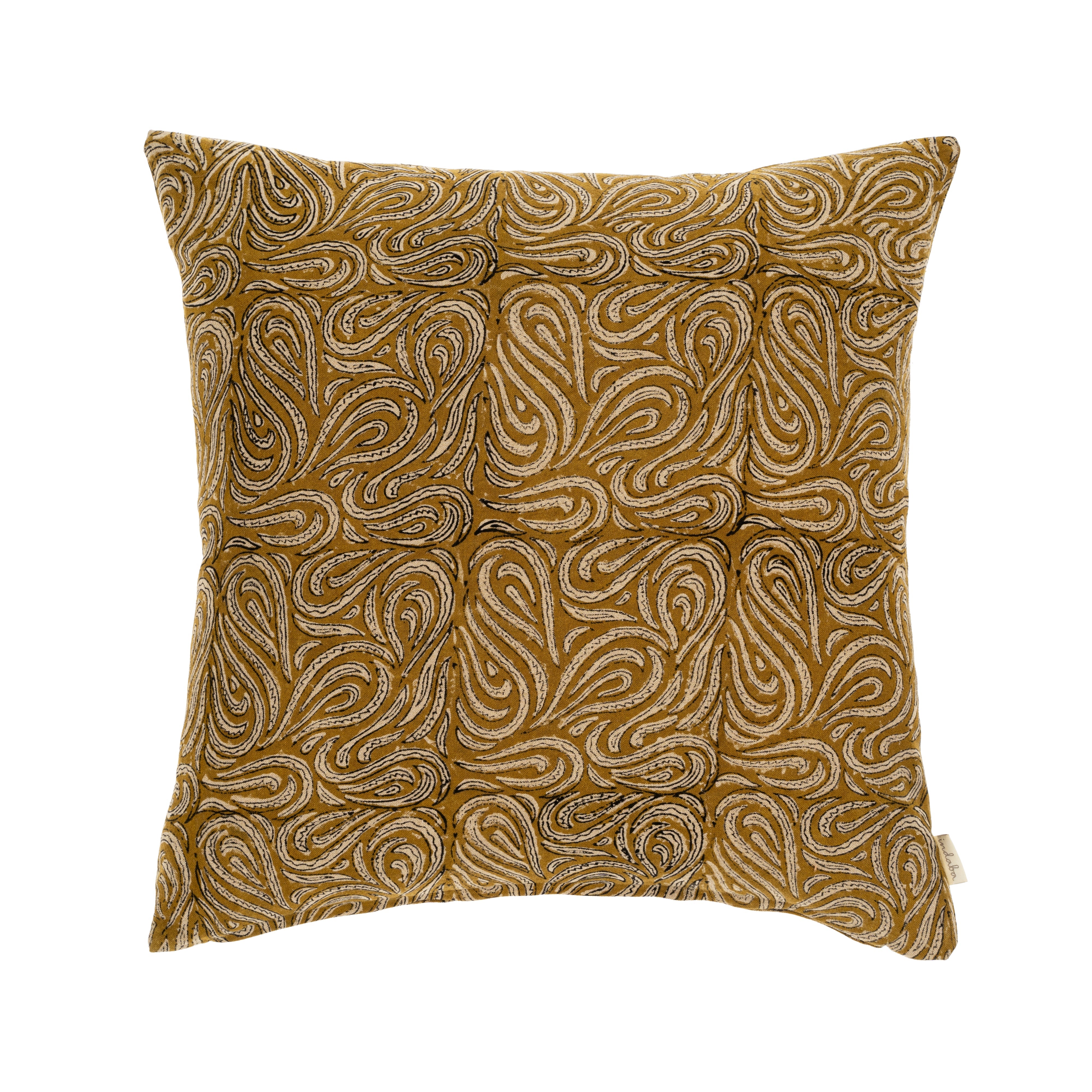 Coussin Sahana | 50 × 50 cm | Motif Imprimé à la Main | Ocre