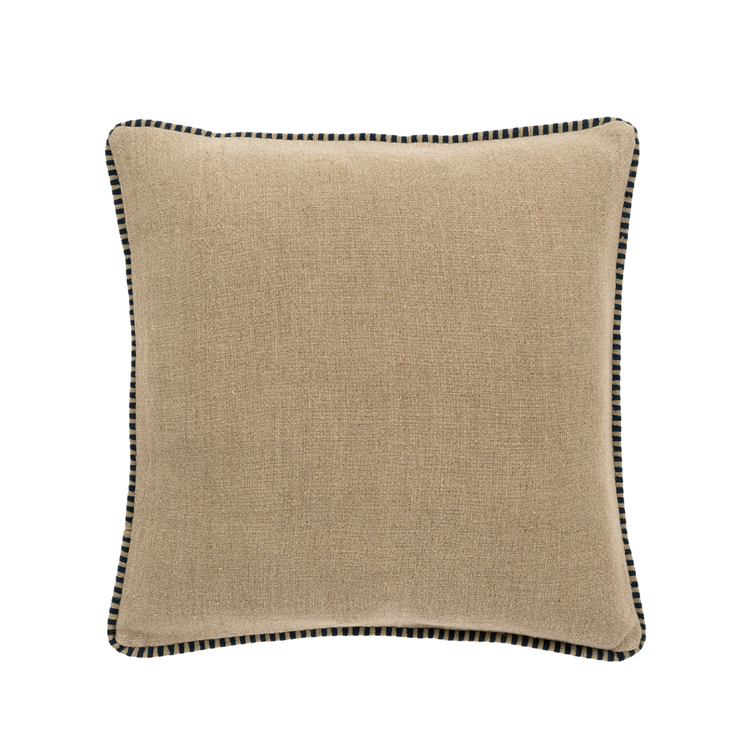 Coussin en lin Honfleur avec passepoil brodé | Indigo