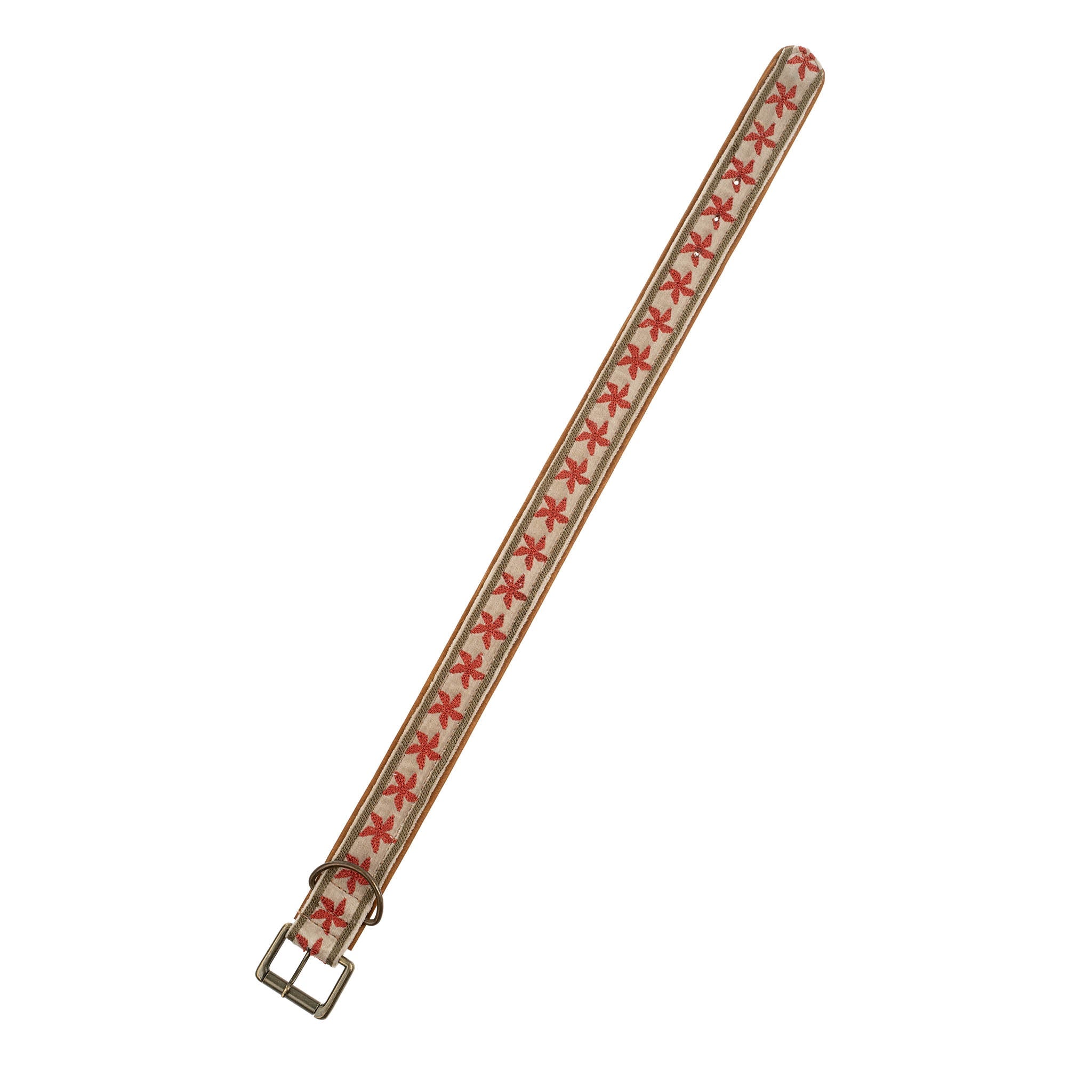 Collier pour chien brodé Finch grand format en cuir et coton fait main en Inde, accessoire coloré et résistant Indaba.