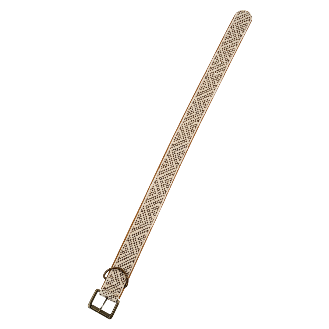 Collier pour chien brodé Tucker grand format en cuir et coton fait main en Inde, accessoire coloré et résistant pour chien Indaba.