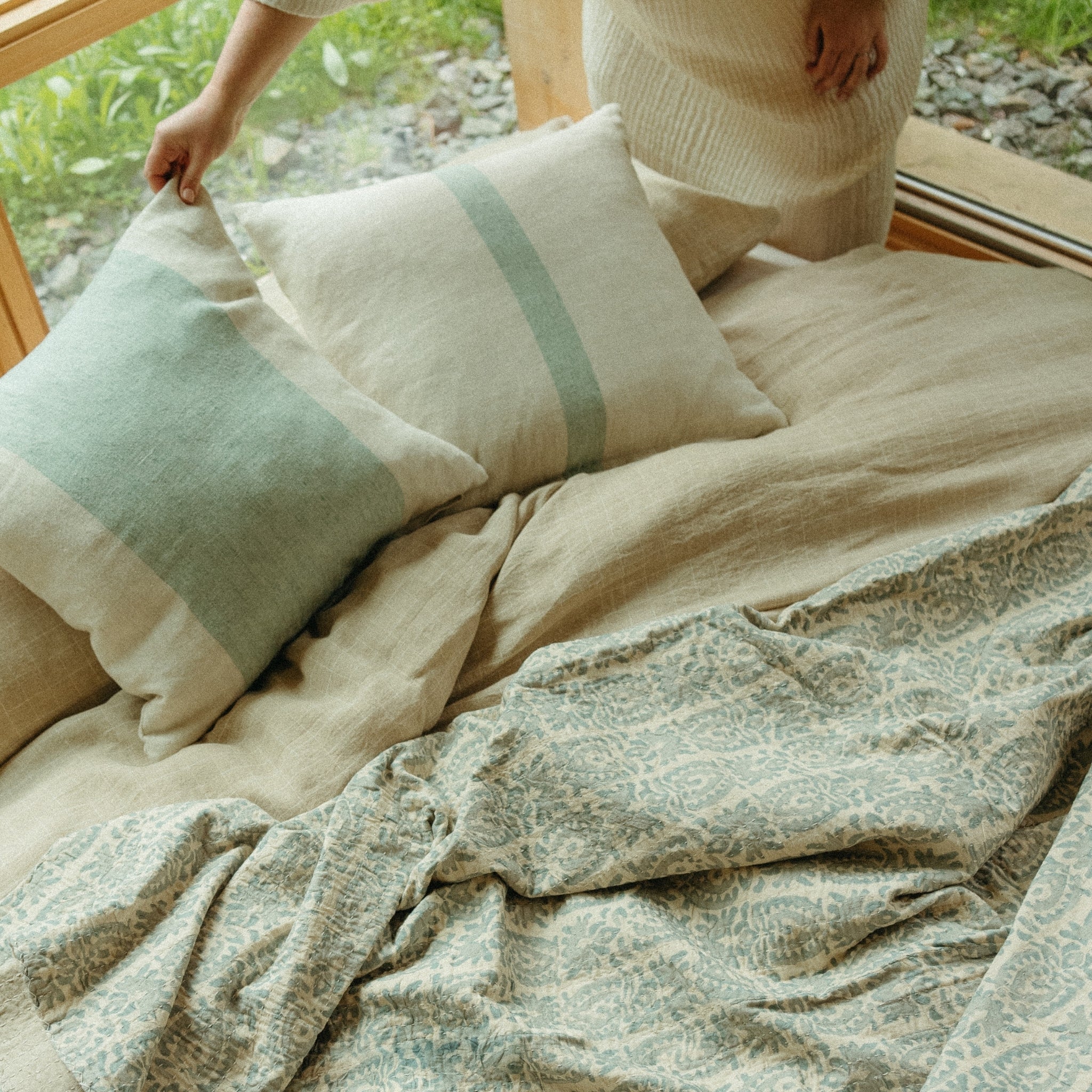 Coussin en Lin Lagoon | 50x50 cm | 100 % Lin Européen Tissé à la Main