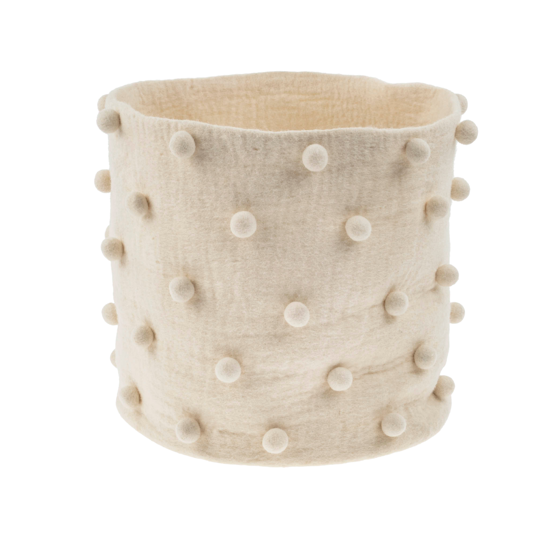 Panier à Pompons en Laine Feutrée | Grand Format | Charme Artisanal