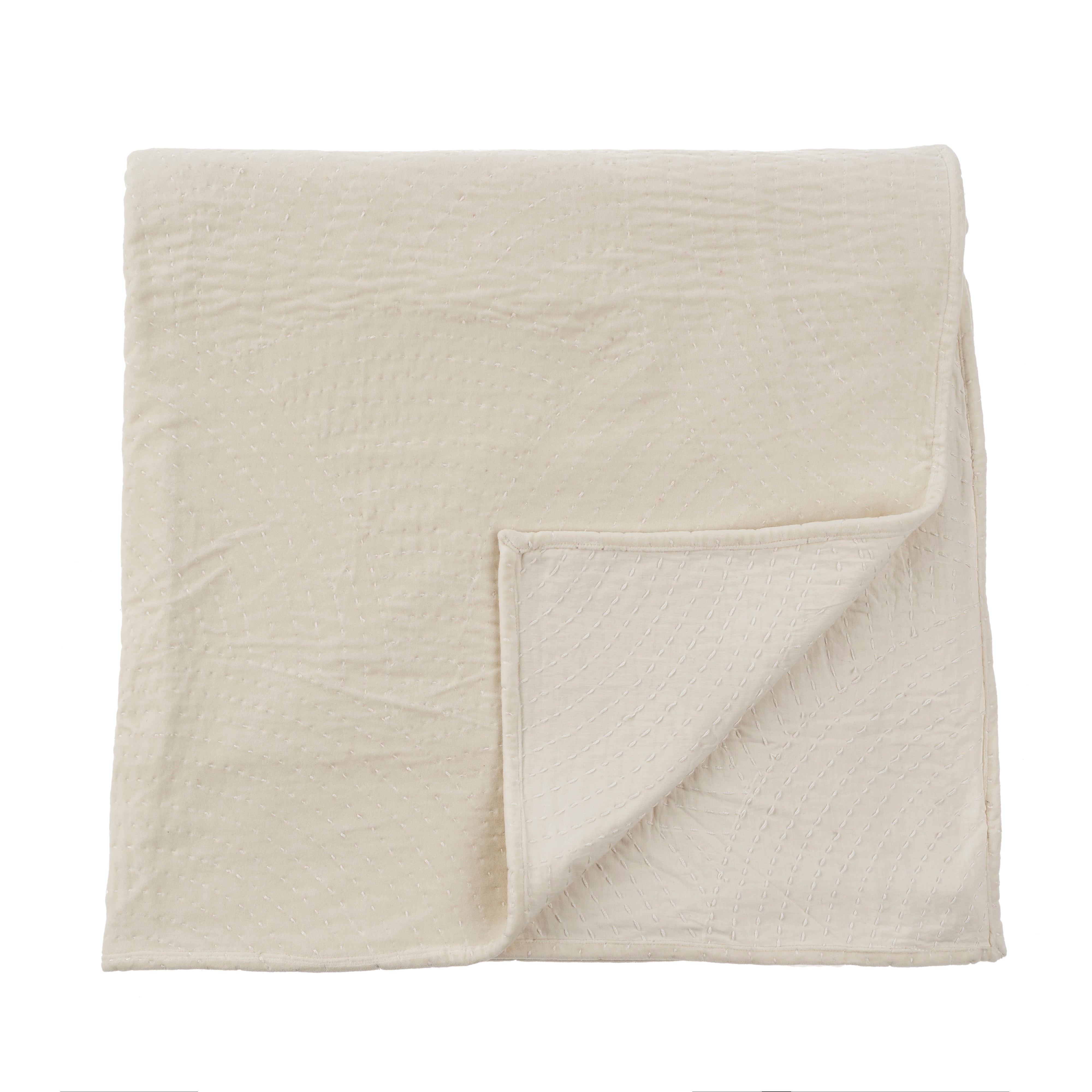 Couverture de lit Kantha en Velours de Coton | Motif Cousu à la Main