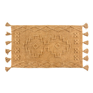 Tapis de bain Sahara sable rectangulaire tissé à motifs géométriques et franges sur les bords