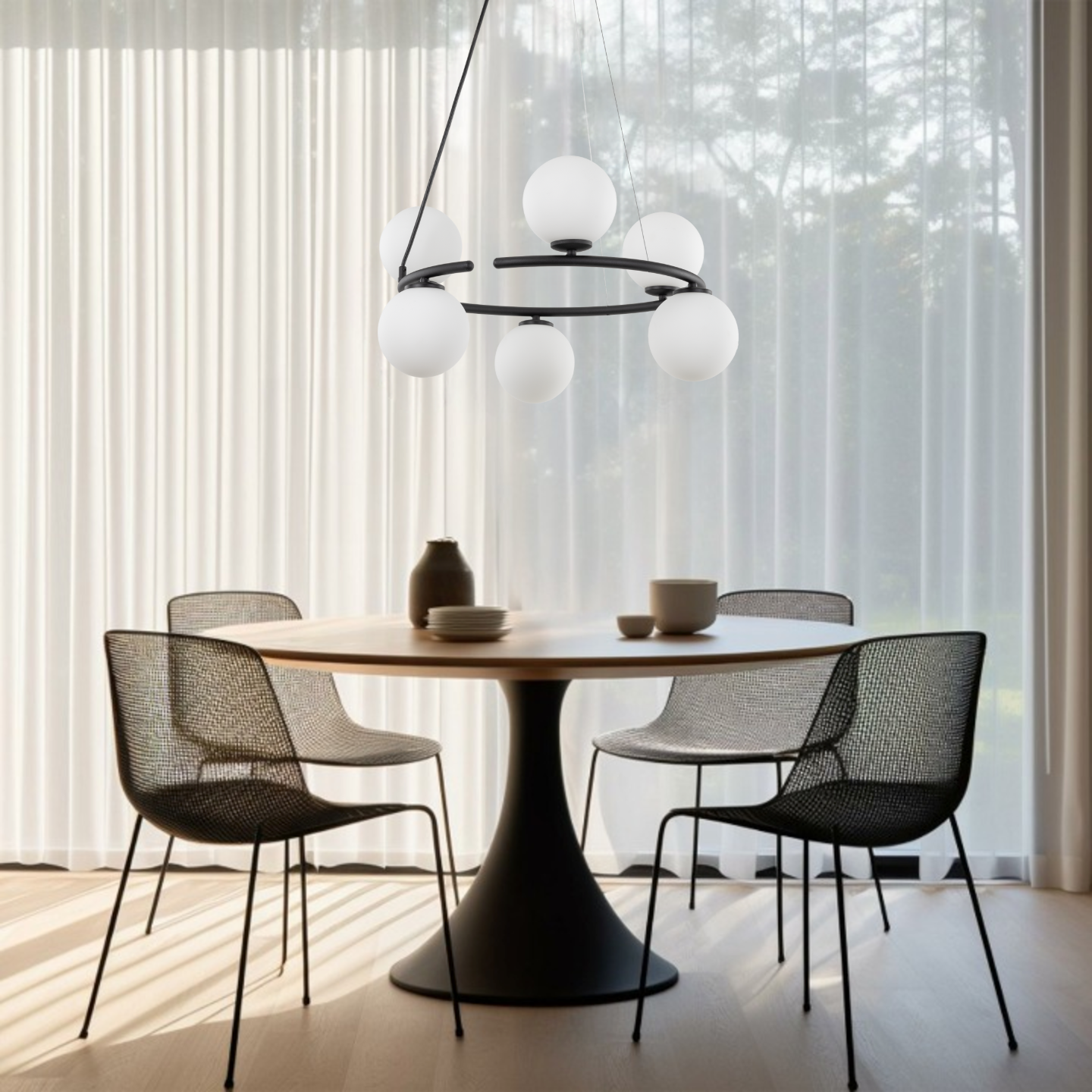Lampe Suspendue ANABELLE Scandinave 6 Lumières | Suspension Élégante en Verre et Métal
