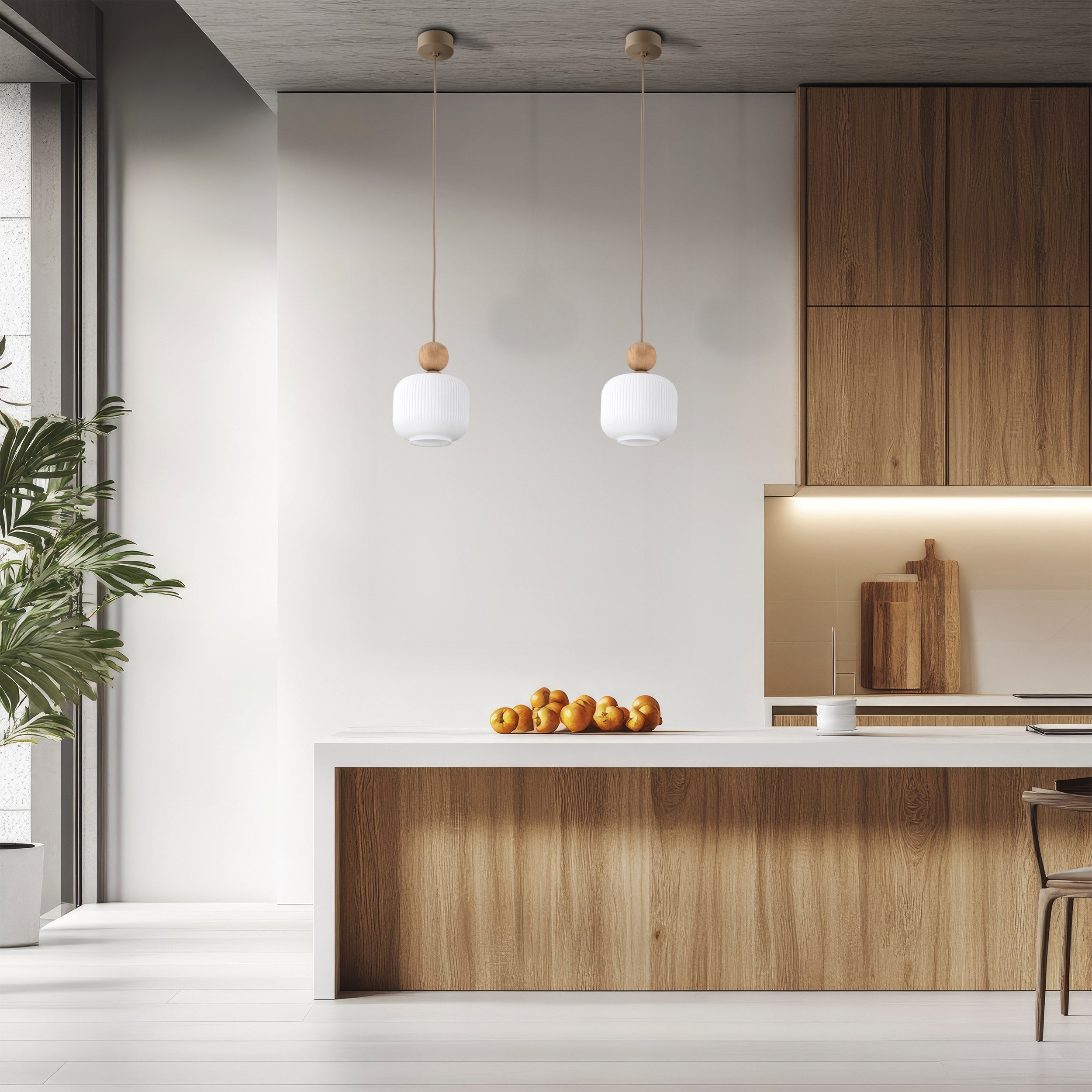 Lampe à Suspension Scandinave Ballo | Verre Soufflé à la Main et Bois Naturel