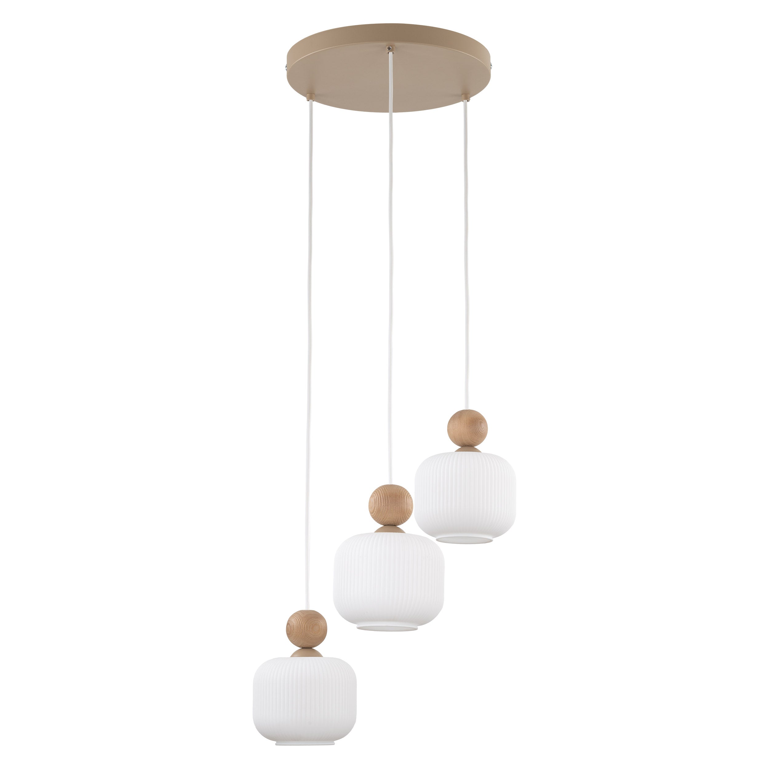 Lampe à Suspension Scandinave Ballo 3 | Verre Soufflé à la Main et Bois Naturel