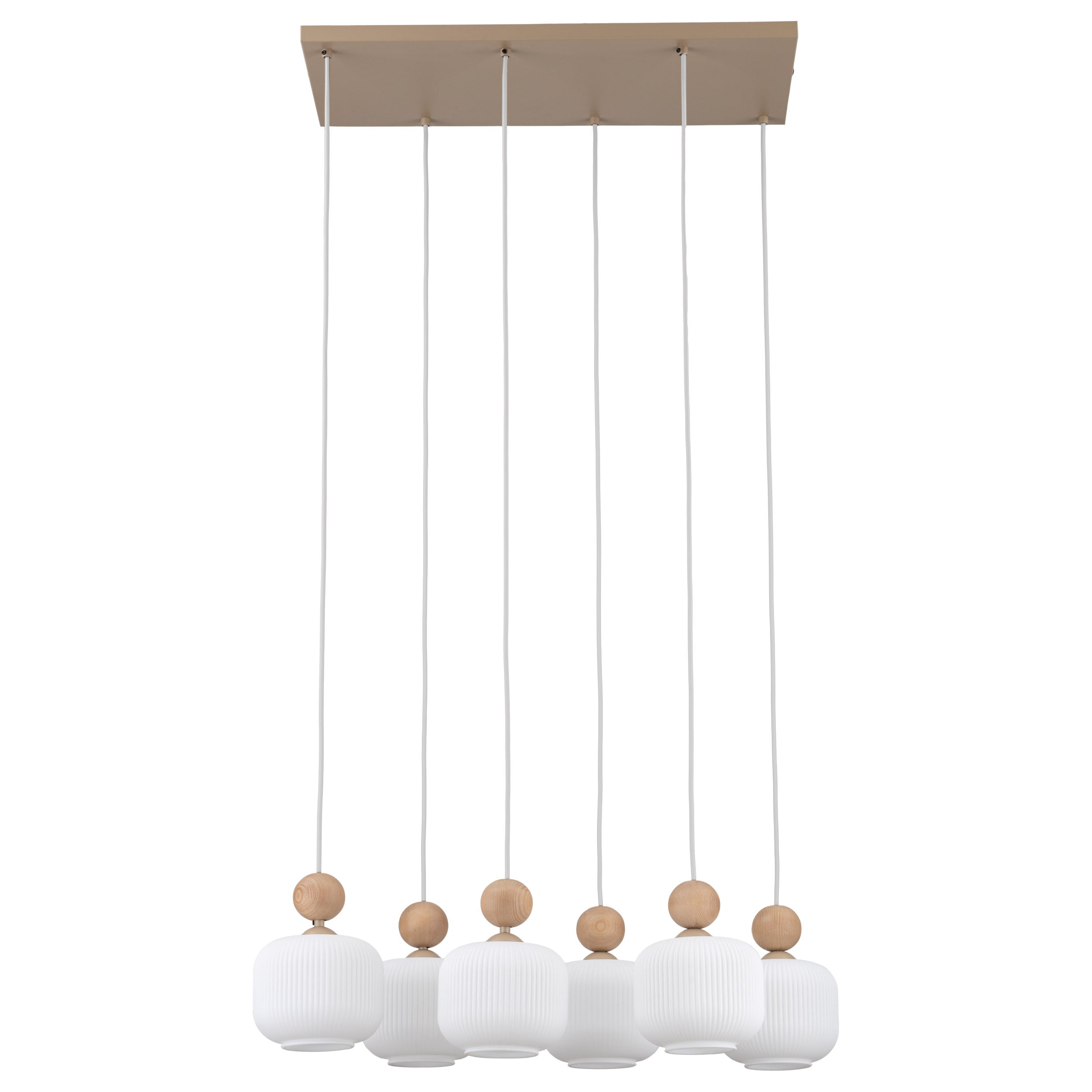 Lampe à Suspension Scandinave Ballo 6 | Verre Soufflé et Bois Naturel