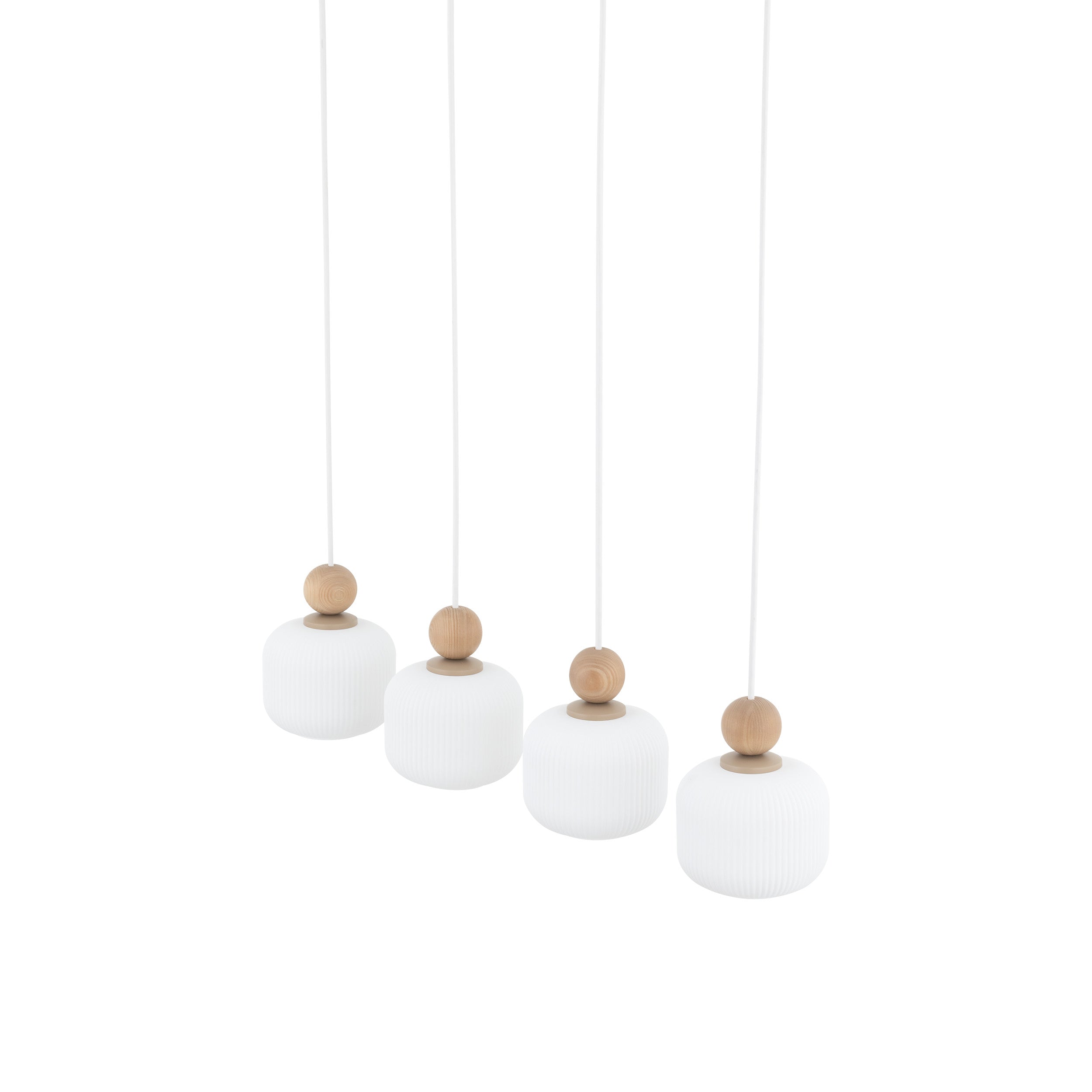 Lampe Suspendue Ballo Scandinave 4 Lumières | Suspension en Verre Soufflé et Bois