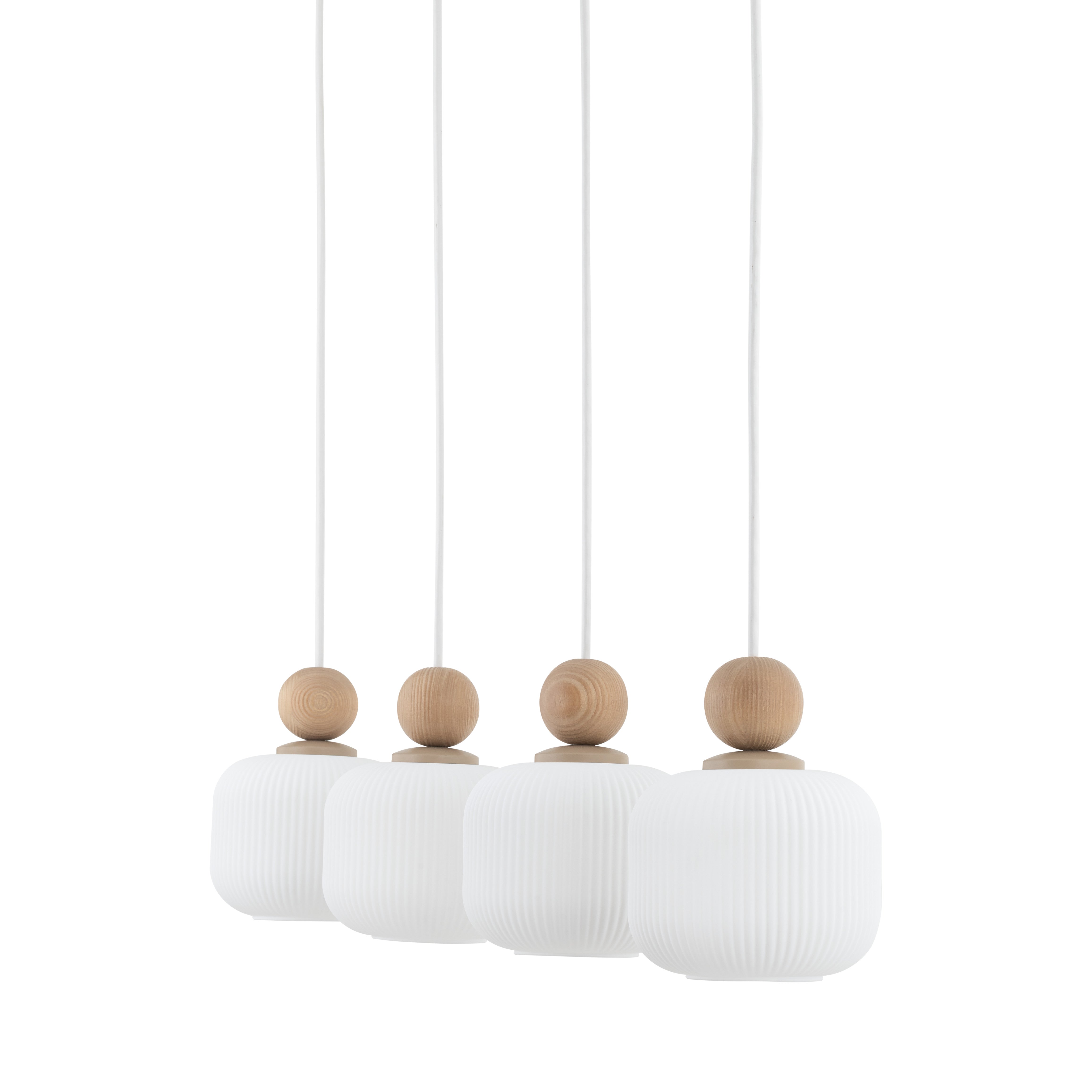 Lampe Suspendue Ballo Scandinave 4 Lumières | Suspension en Verre Soufflé et Bois
