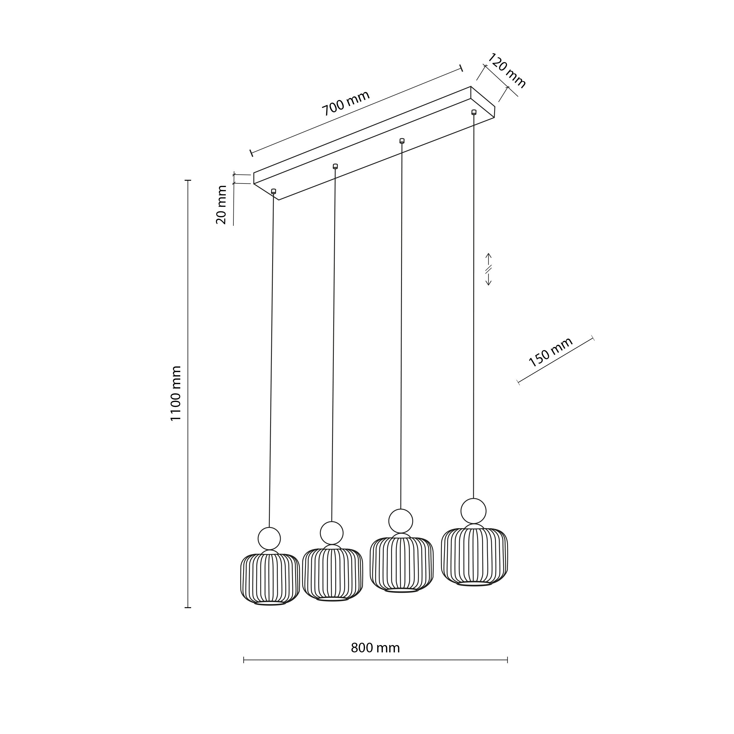 Lampe Suspendue Ballo Scandinave 4 Lumières | Suspension en Verre Soufflé et Bois