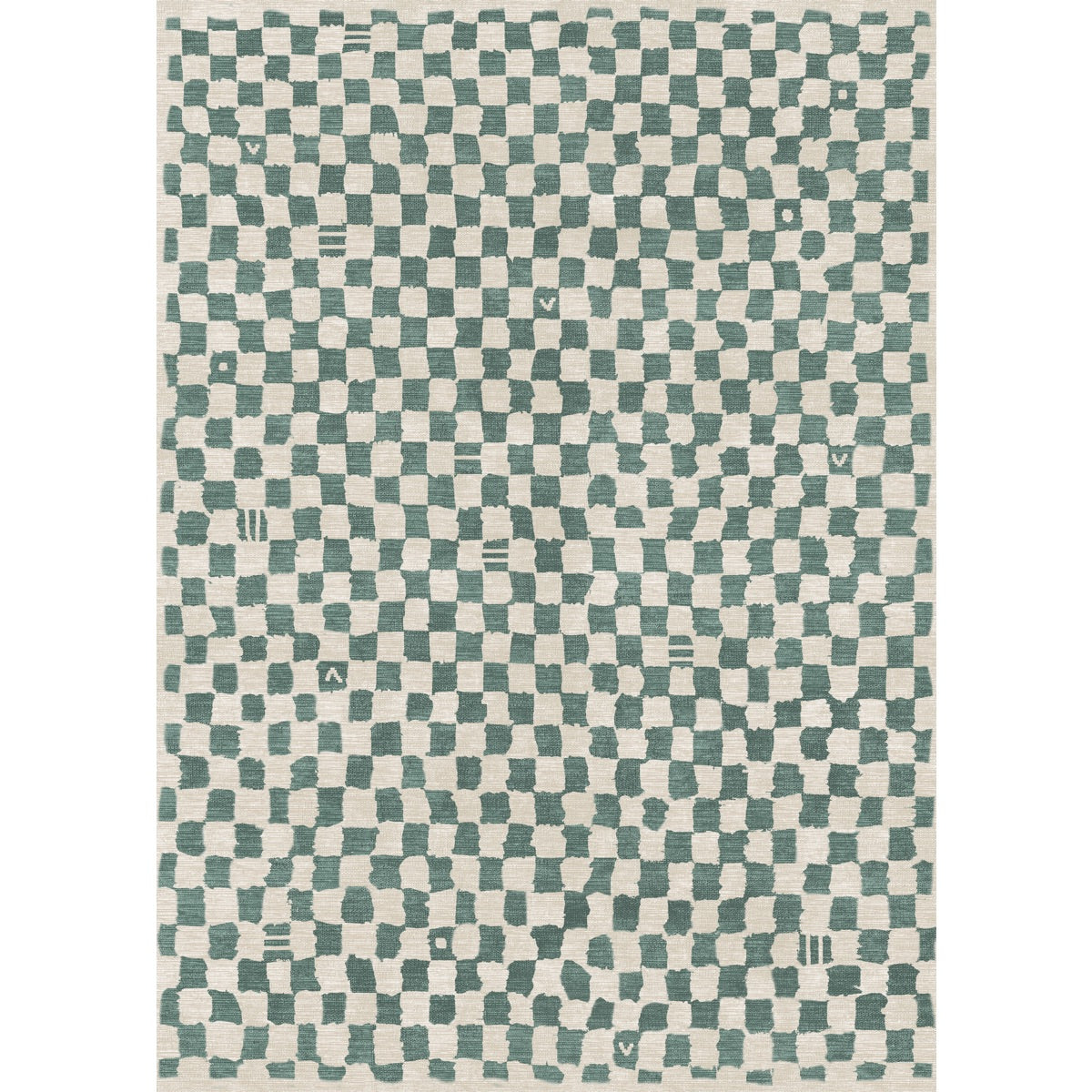 Tapis Metro Vert Ardoise & Blanc | Motif Marocain à Carreaux
