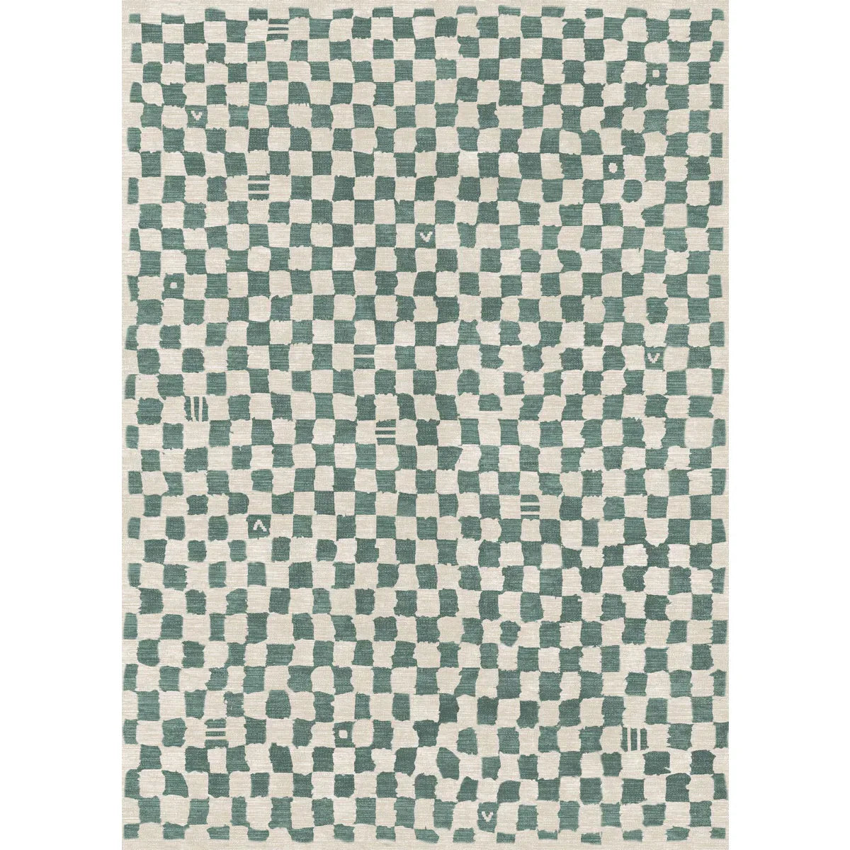 Tapis Metro Vert Ardoise & Blanc | Motif Marocain à Carreaux
