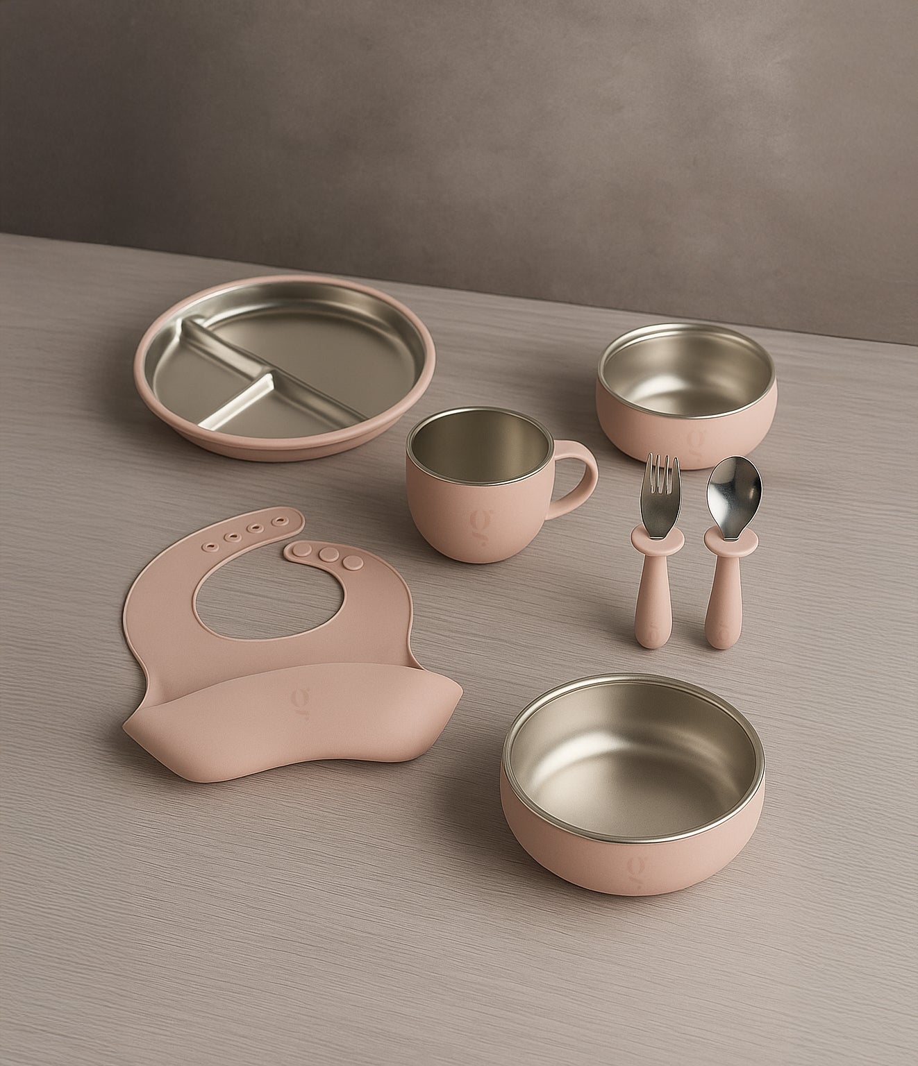 Ensemble repas 7 pièces en silicone et acier inoxydable pour enfant