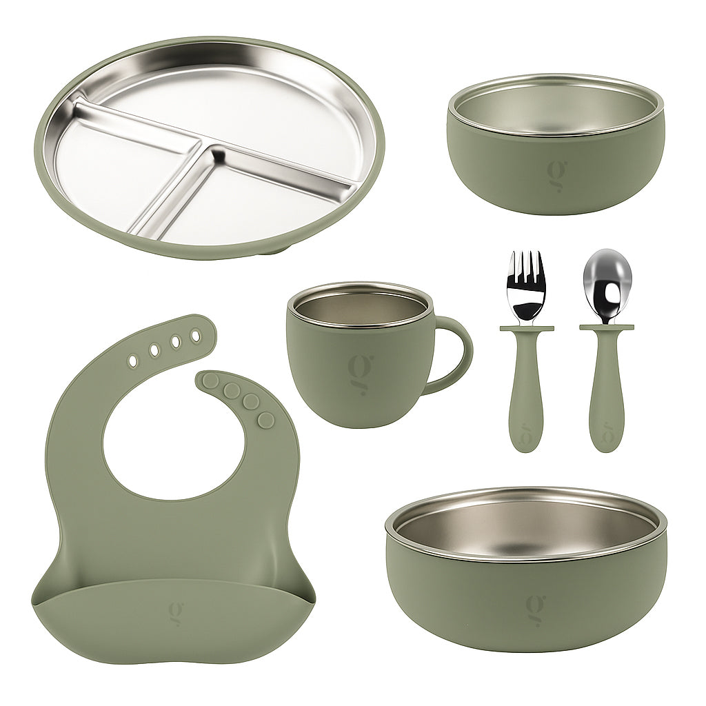 Ensemble repas 7 pièces en silicone et acier inoxydable pour enfant