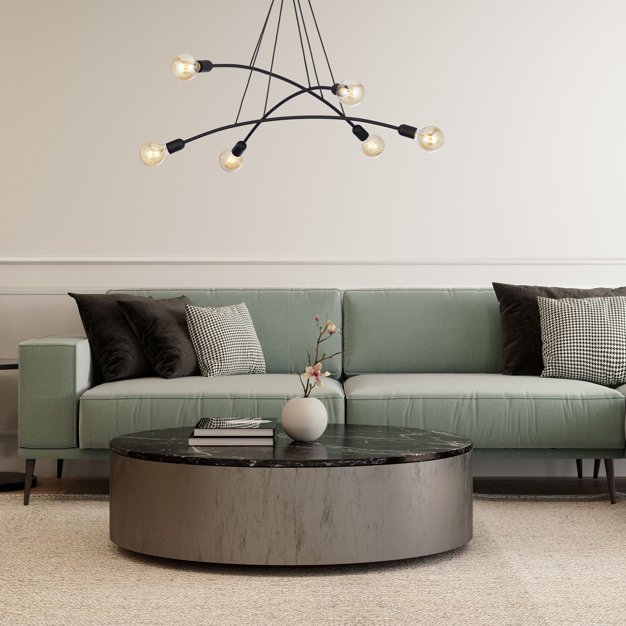 Suspension HELIX Noire 6 lampes, design