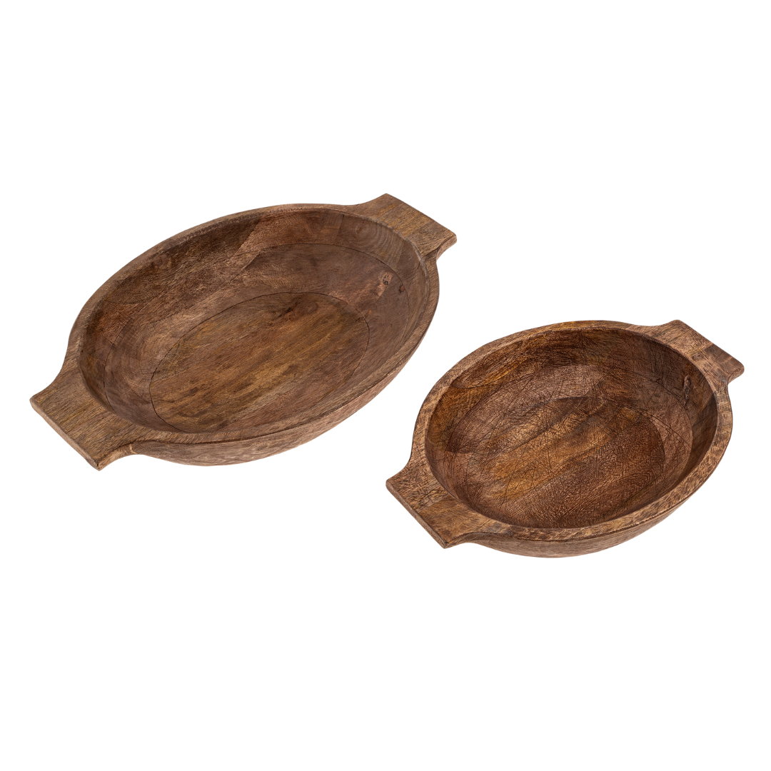 Ensemble de 2 Bols à Pâte Kerala | Bois de Manguier | Fait main