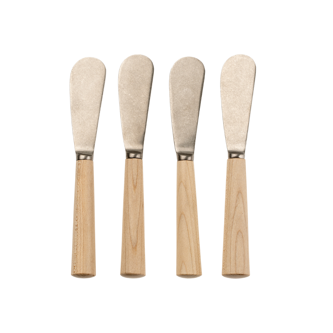 Couteaux à tartiner en érable et acier inoxydable | Ensemble de 4 | Forgés à la main