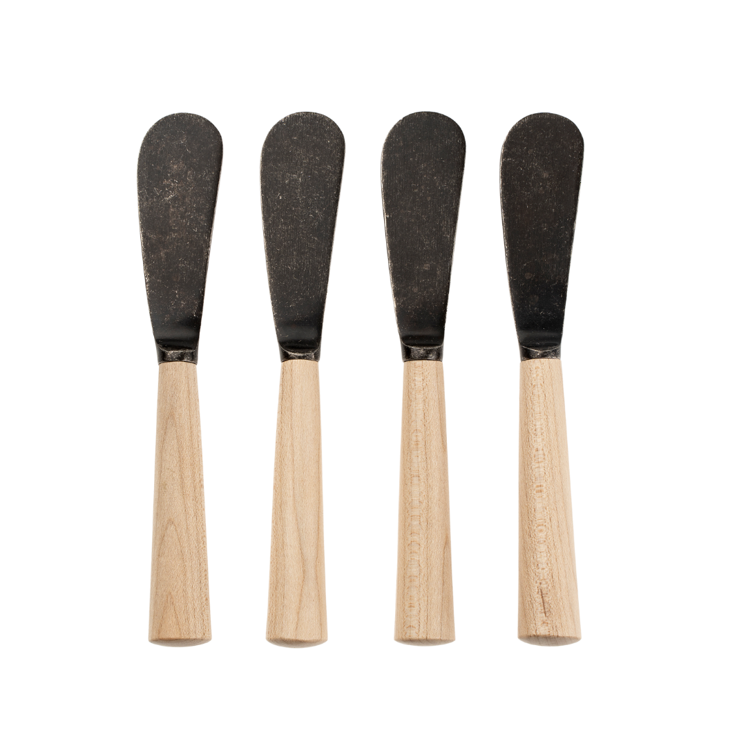 Couteaux à tartiner en érable et acier noir | Ensemble de 4 | Forgés à la main