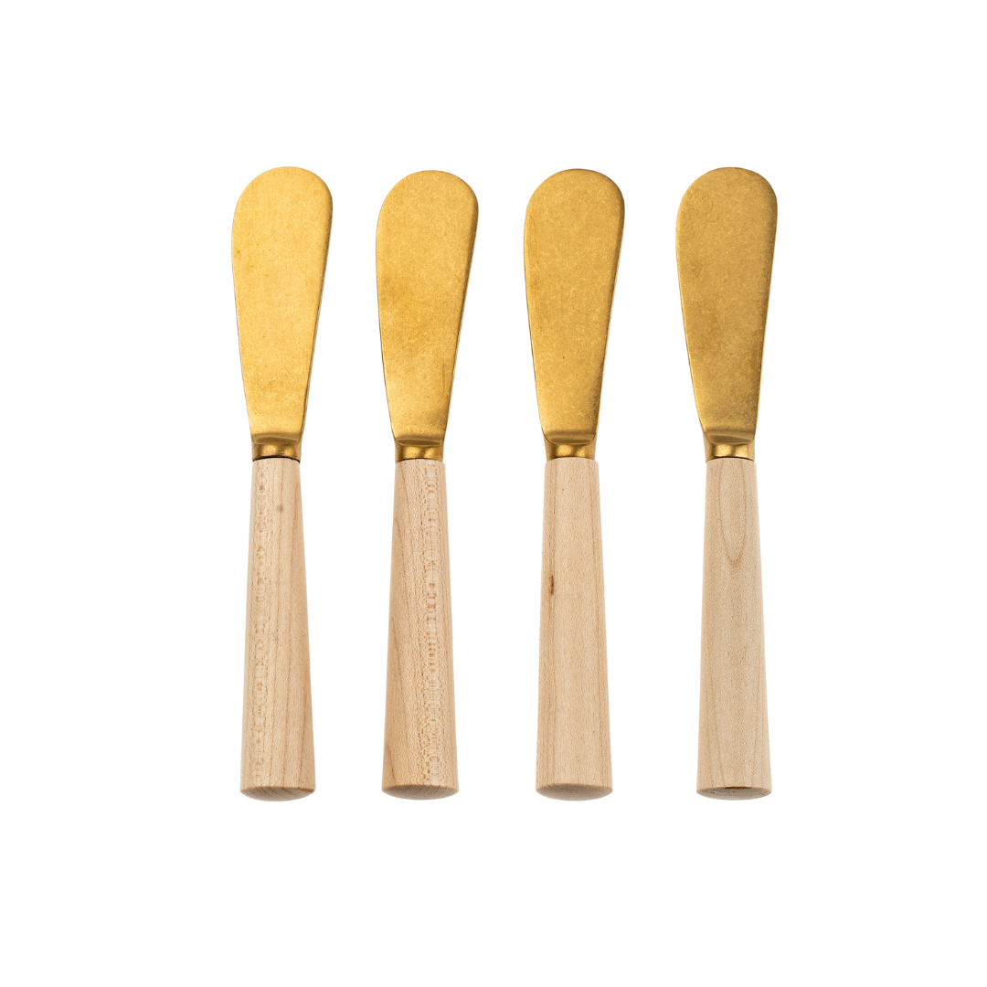 Couteaux à tartiner en érable et acier doré | Ensemble de 4 | Forgés à la main