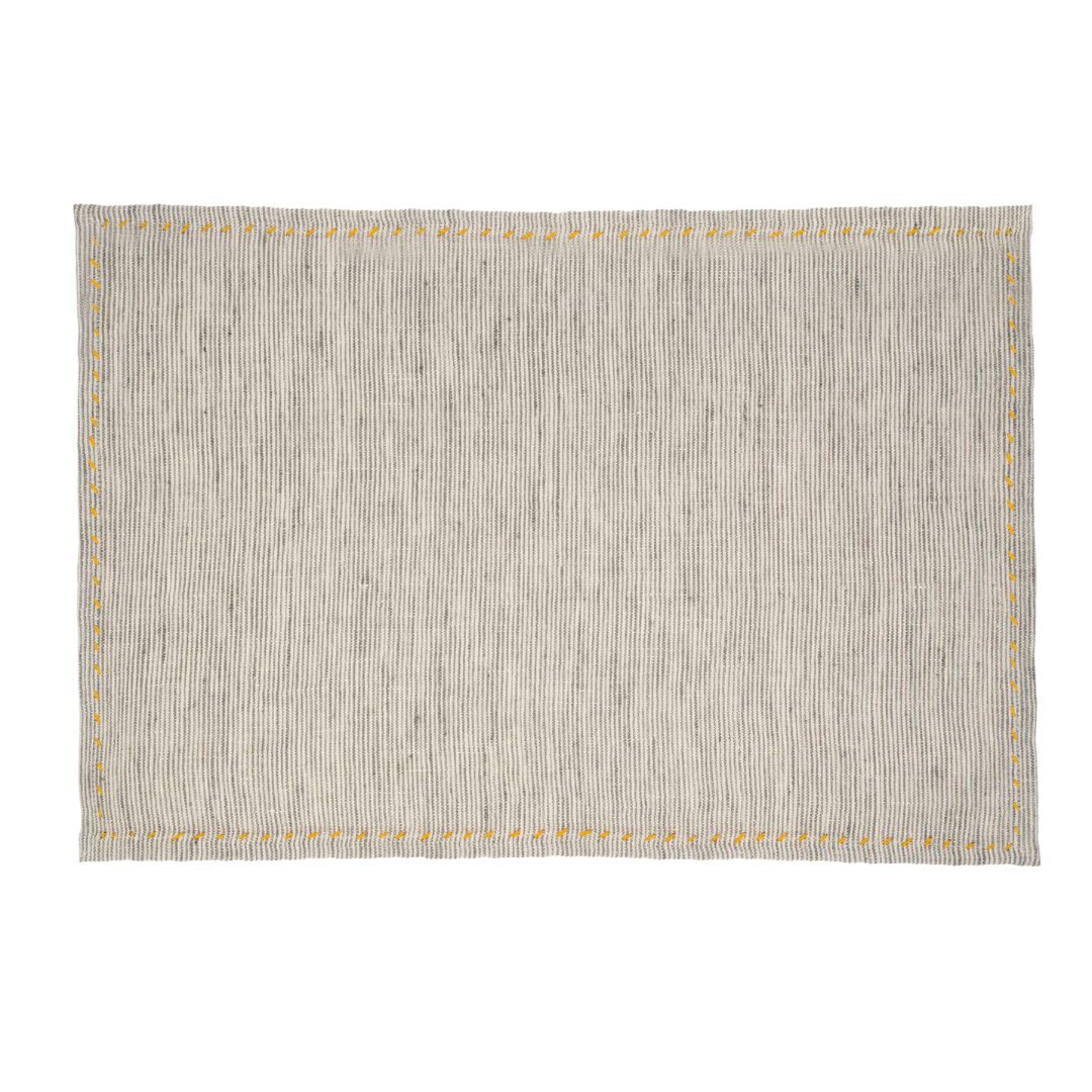 Napperons à Rayures en Lin | Ensemble de 4 | Gris | Élégance Décontractée