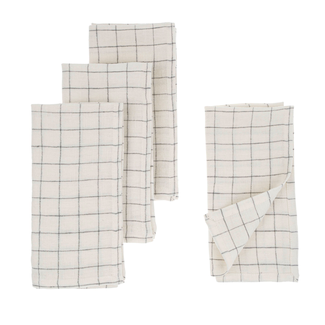 Serviettes de Table en Lin à Carreaux | Ensemble de 4 | Gris