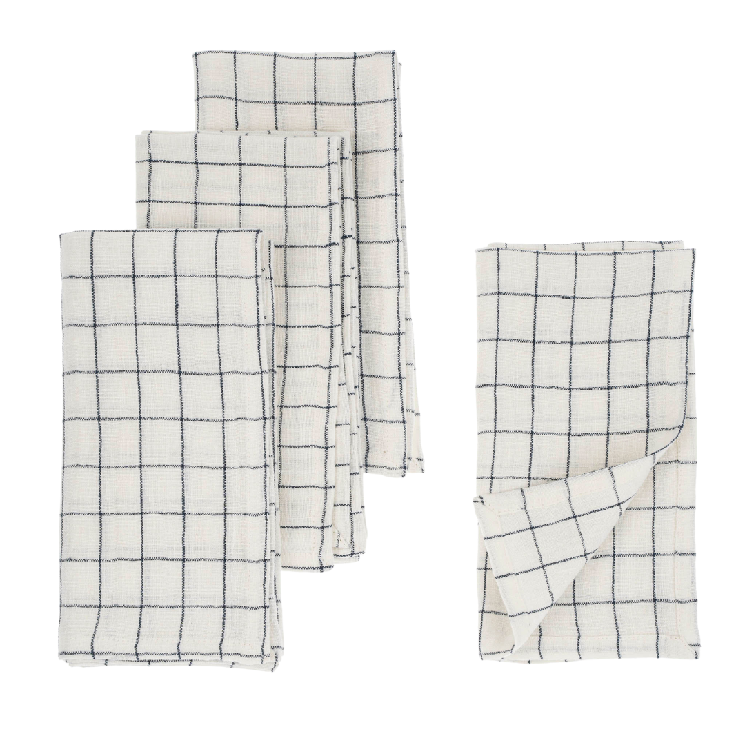 Serviettes de Table en Lin à Carreaux | Ensemble de 4 | Bleu