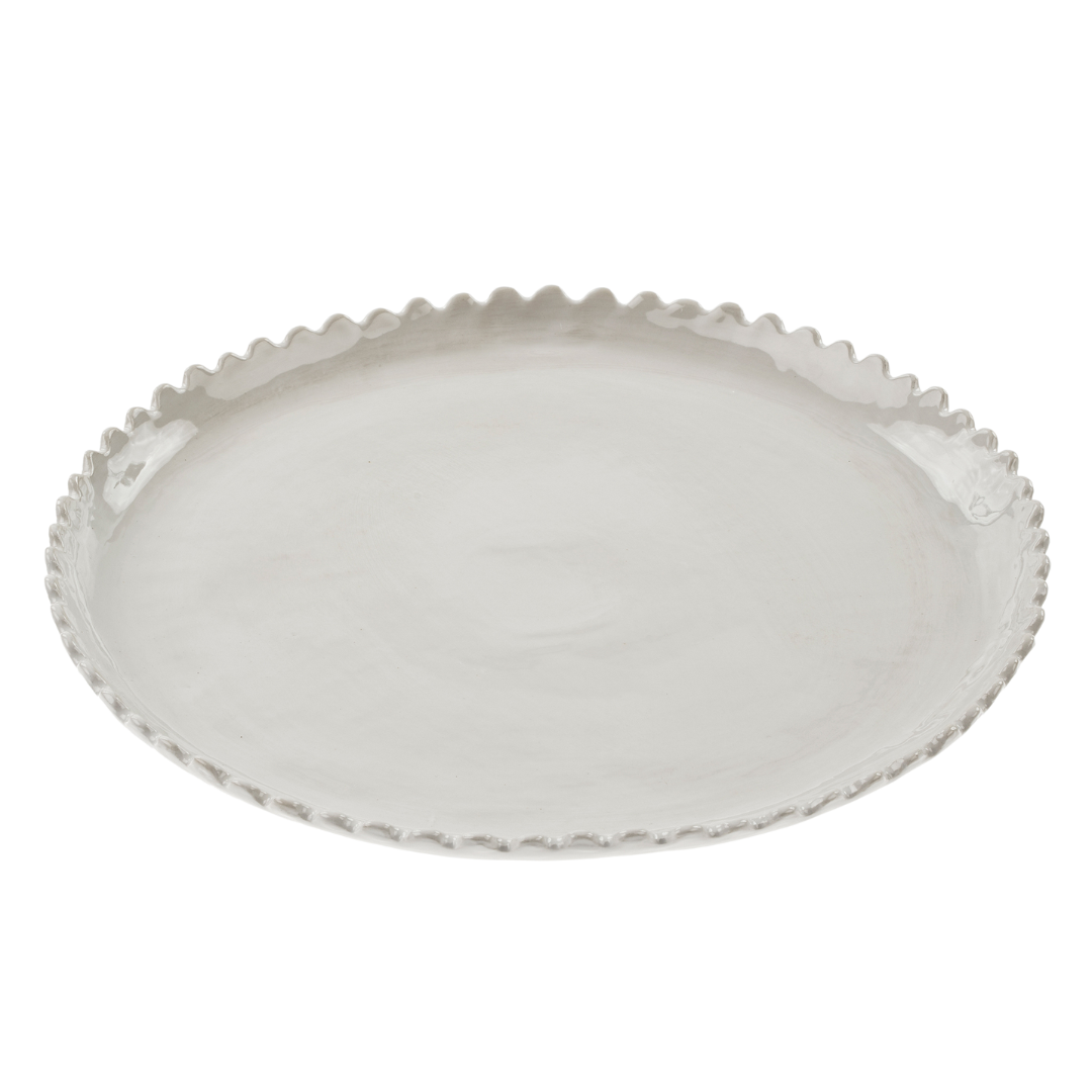 Plat de Service Rond à Bords Ondulés | Grès Fait à la Main