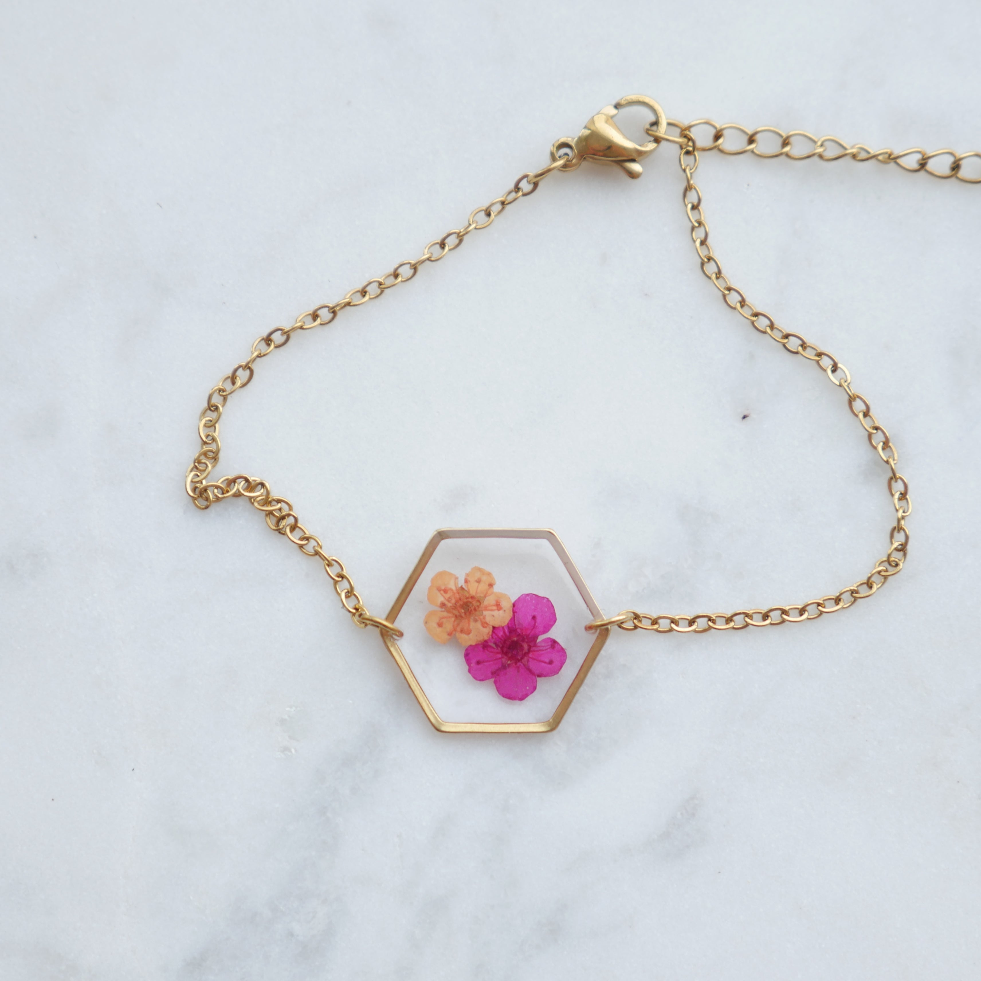 Bracelet duo Sofia édition spéciale | Spirée séchée en résine | Bracelet ajustable