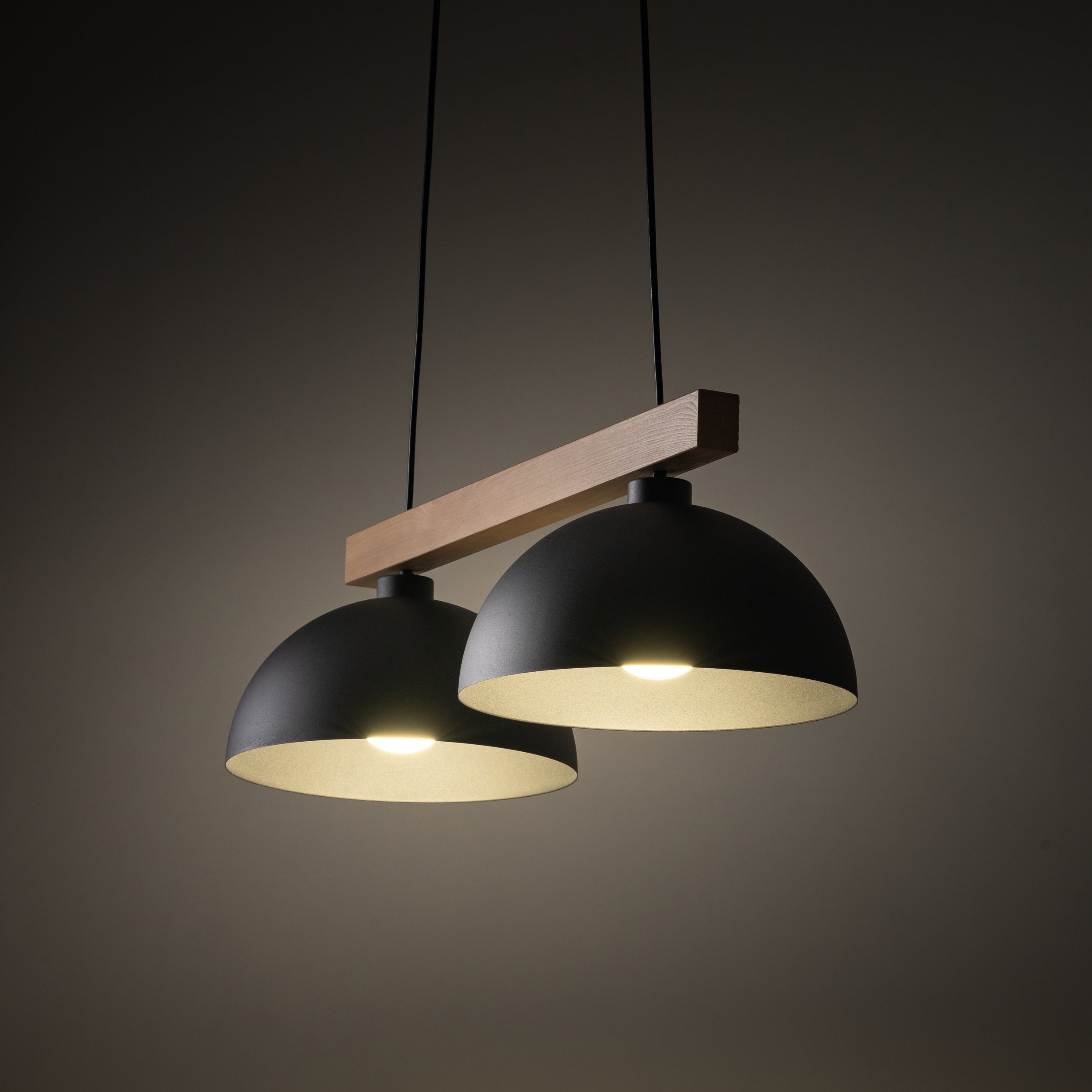 Lampe Suspendue OSLO Noir Scandinave 2 Lumières | Suspension Industrielle en Bois et Métal