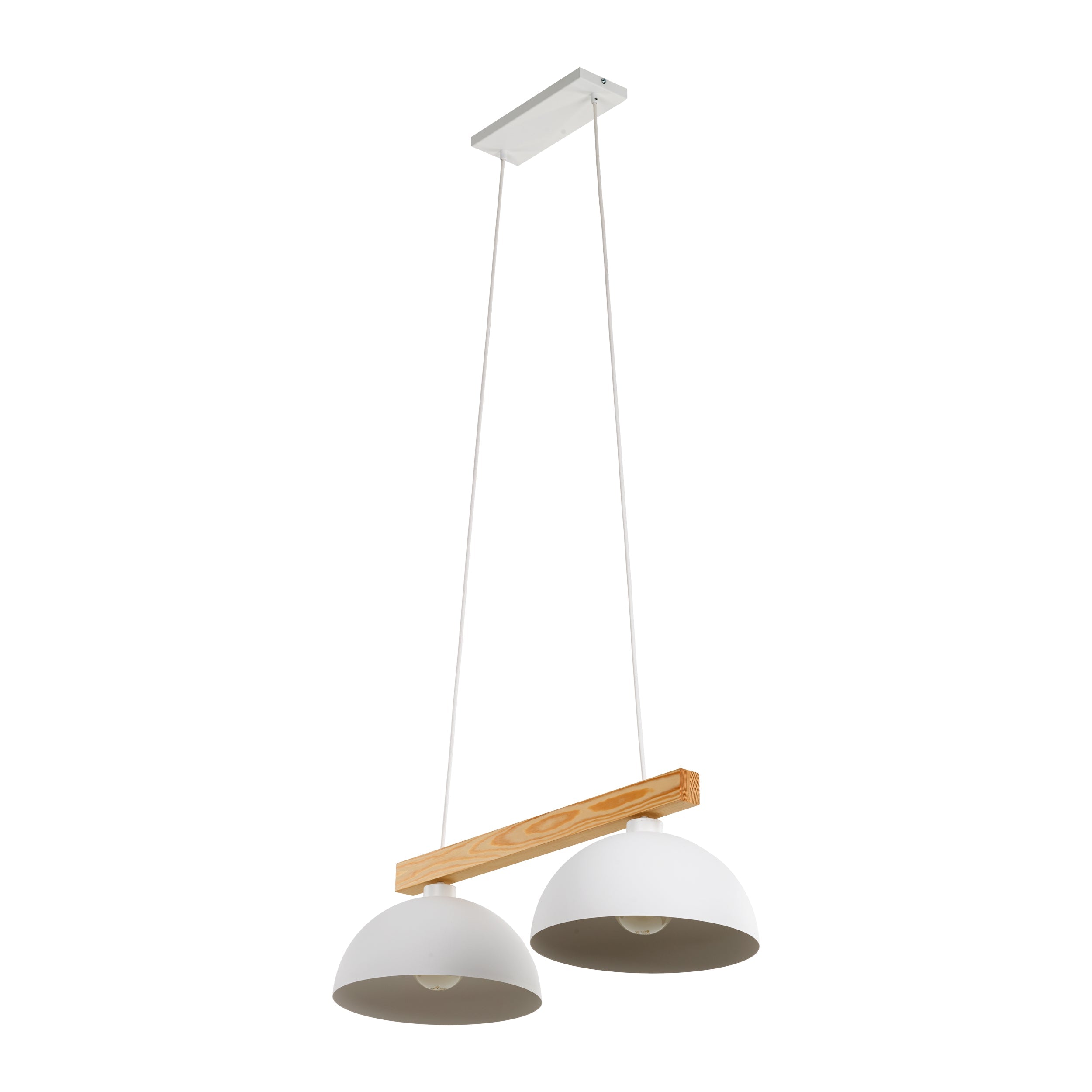 Lampe Suspendue OSLO Blanc Scandinave 2 Lumières | Suspension Industrielle en Bois et Métal