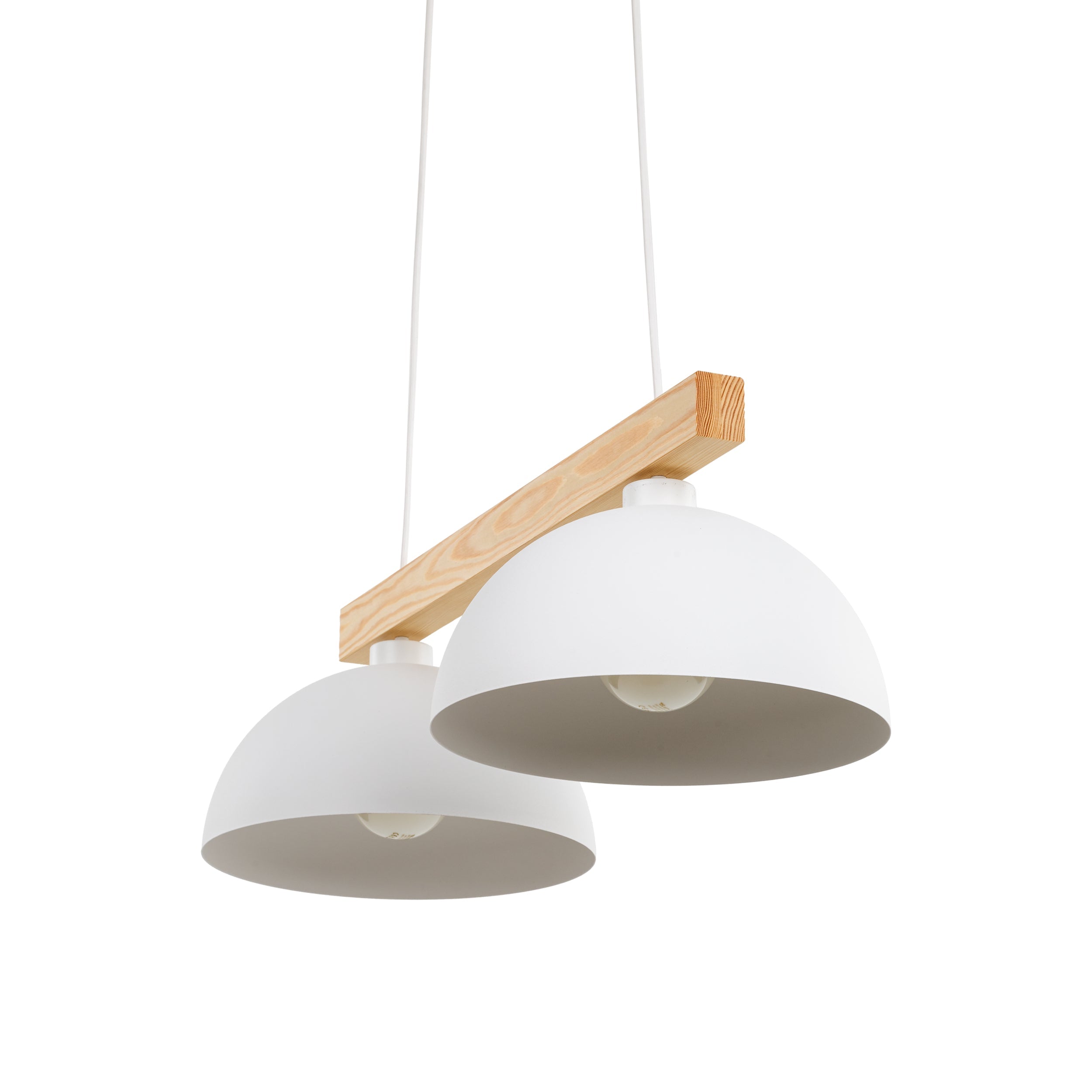 Lampe Suspendue OSLO Blanc Scandinave 2 Lumières | Suspension Industrielle en Bois et Métal