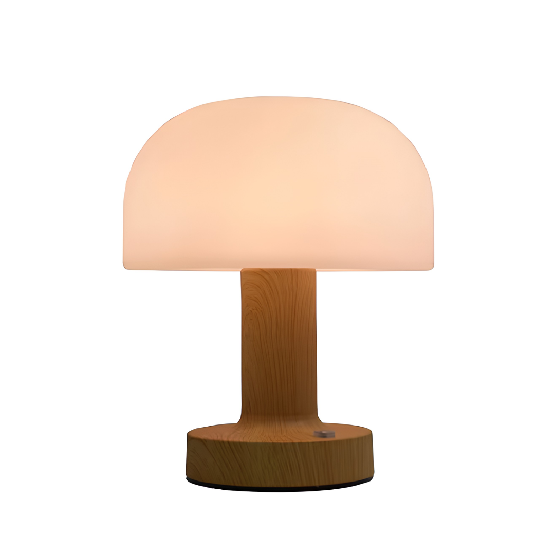 Lampe champignon LED tactile avec base en bois naturel
