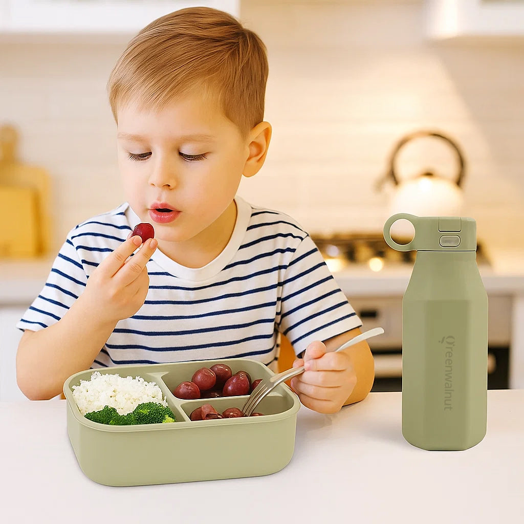 Boîte à lunch en silicone et bouteille en silicone | Ensemble alimentaire sécuritaire pour enfant