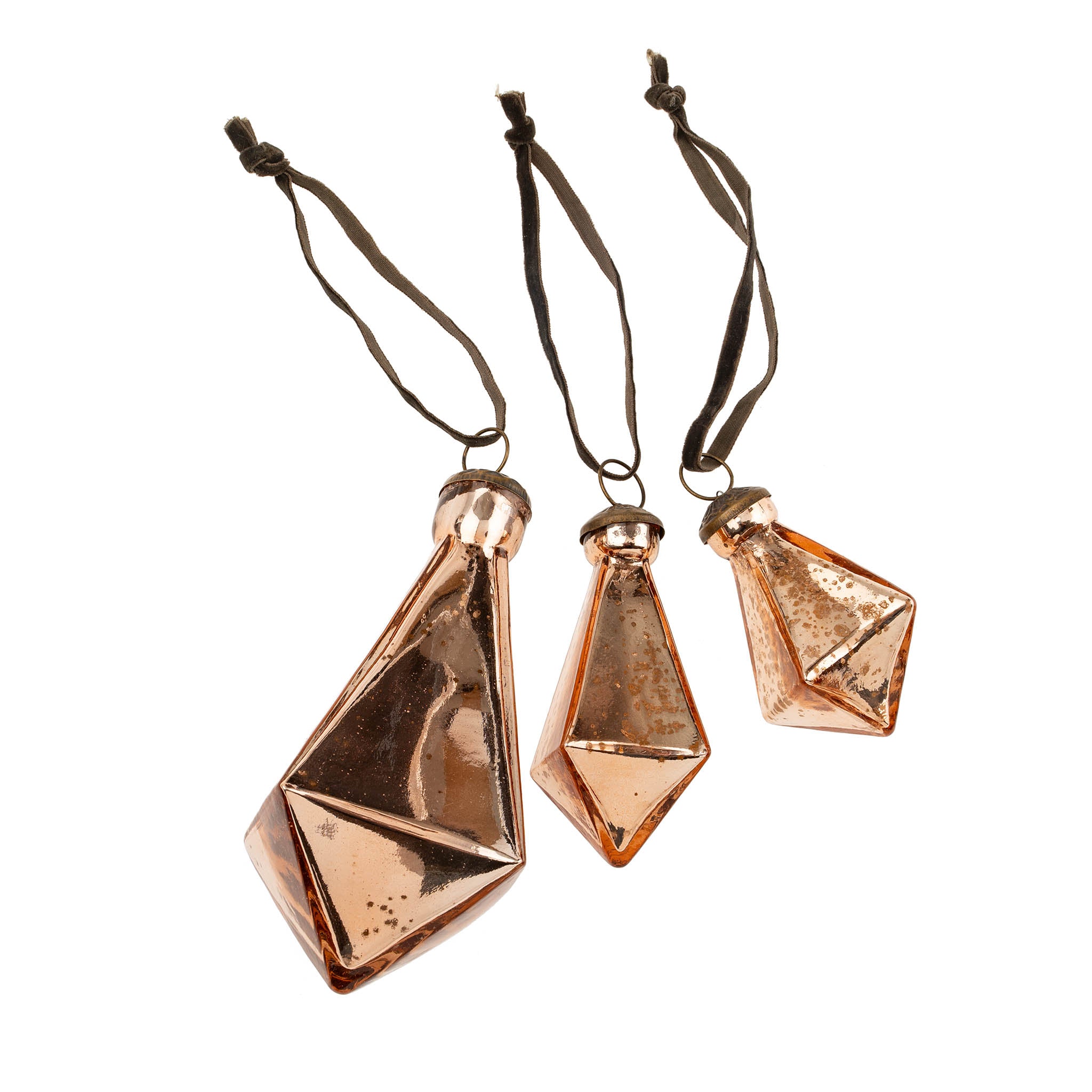Ornement Goutte Diamant en Verre Recyclé | Petit Format | Éclat Cuivré Raffiné