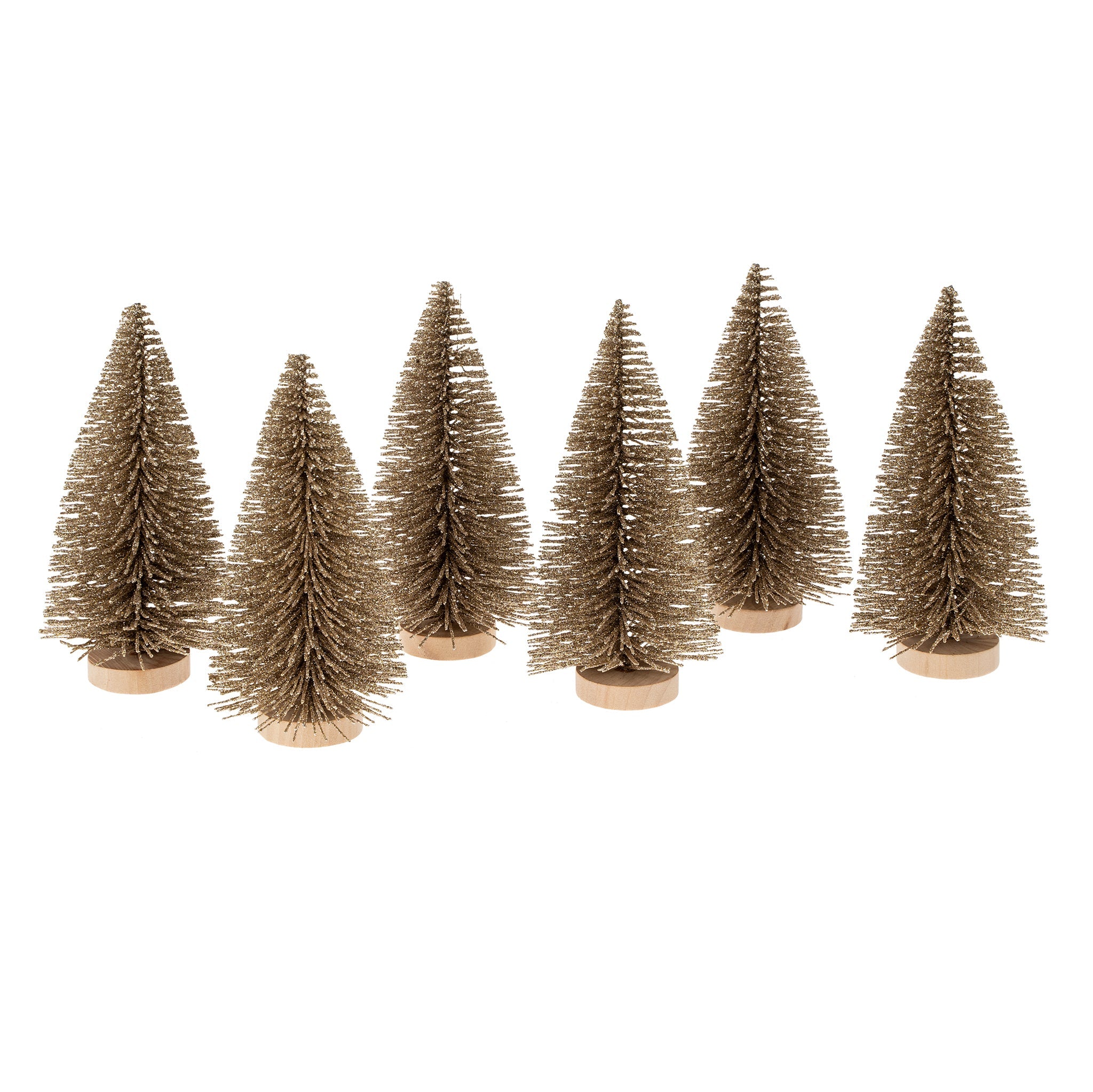 Sapins Goupillon Lot de 6 | Petit Format | Scintillement Champagne Festif