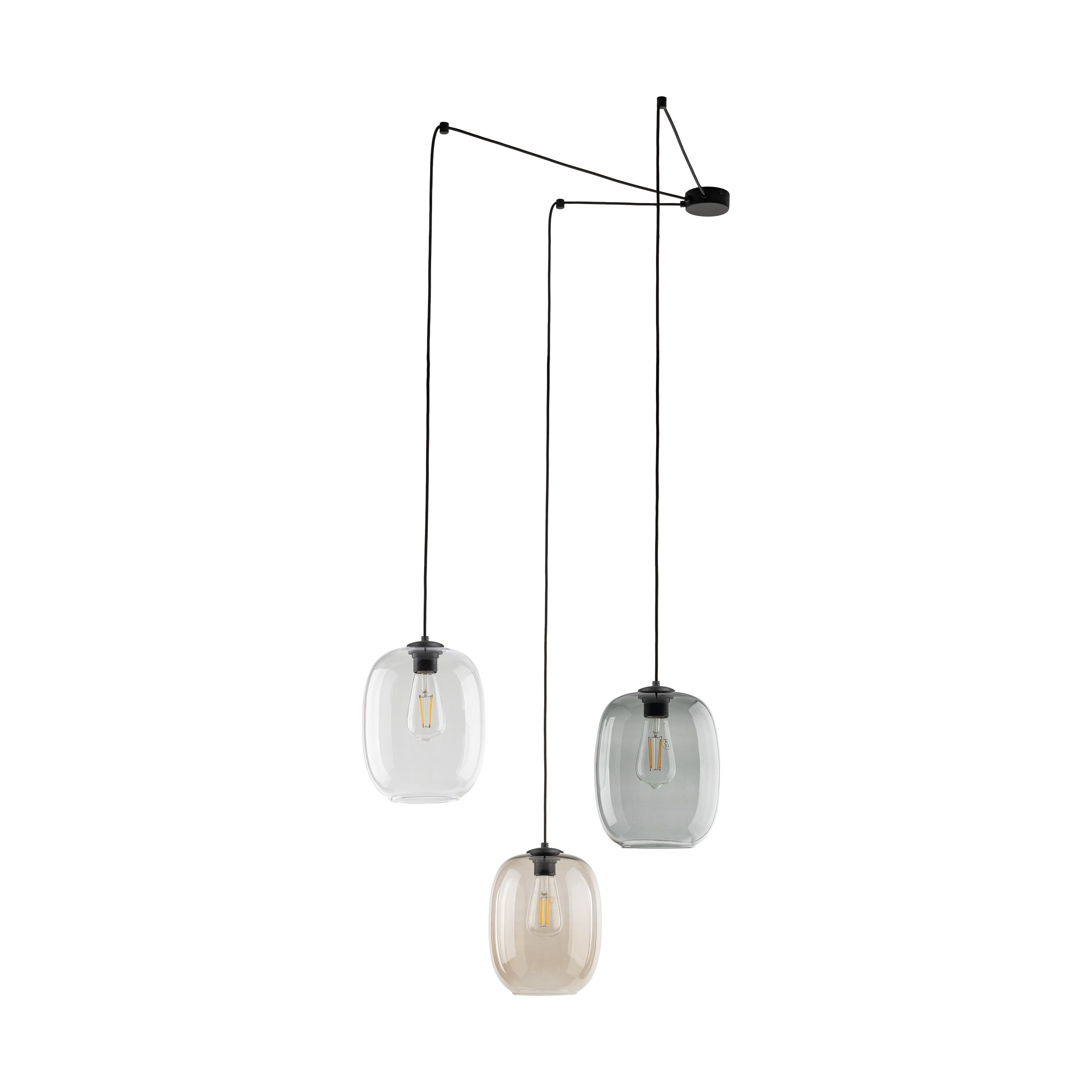 Lampe à Suspension Moderne du Milieu du Siècle ELIO 3 | Verre Transparent, Topaze ou Graphite