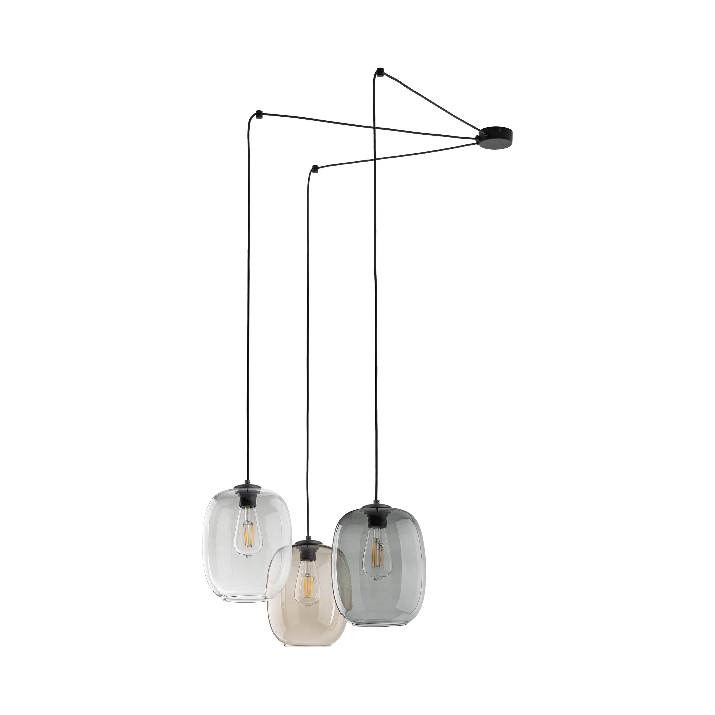 Lampe à Suspension Moderne du Milieu du Siècle ELIO 3 | Verre Transparent, Topaze ou Graphite