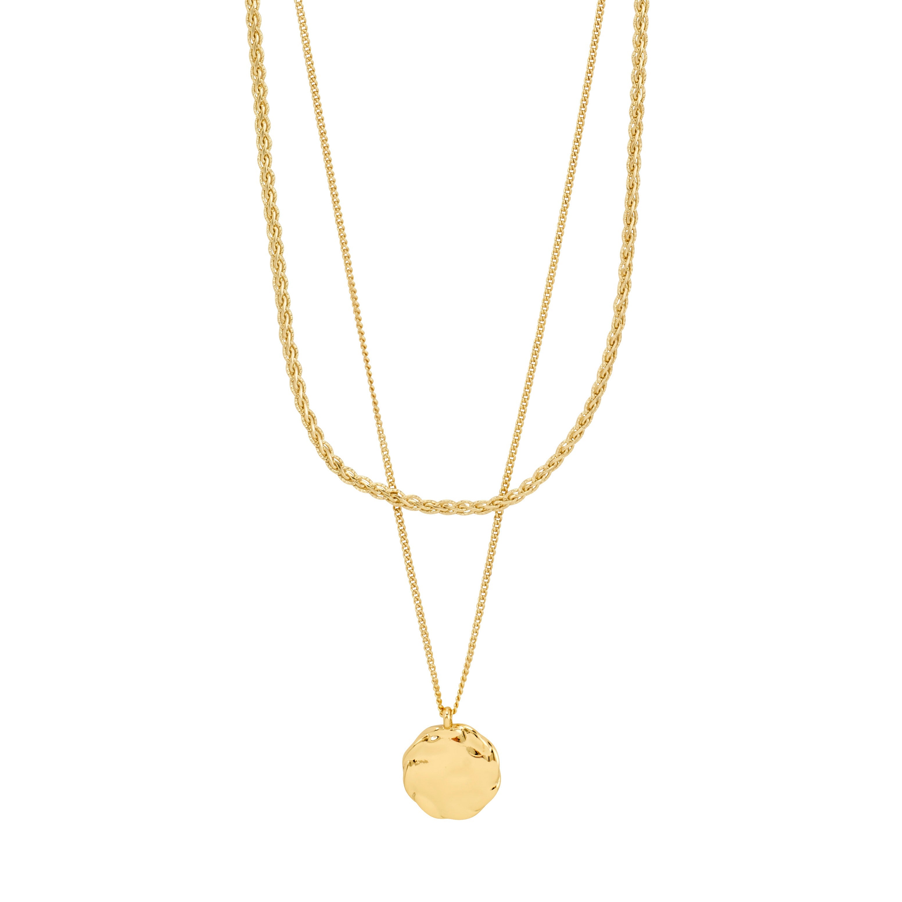 Ensemble de colliers DECLAN 2-en-1 Pilgrim fait à la main avec chaîne tressée et pendentif pièce, en plaqué or ou argent.