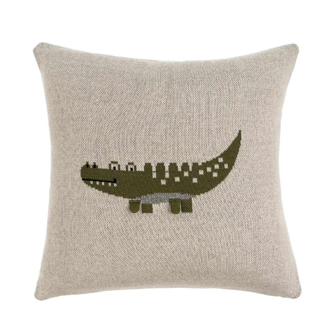Coussin Tricoté Crocodile 45x45 cm | Élégance Ludique pour Chambre d’Enfant