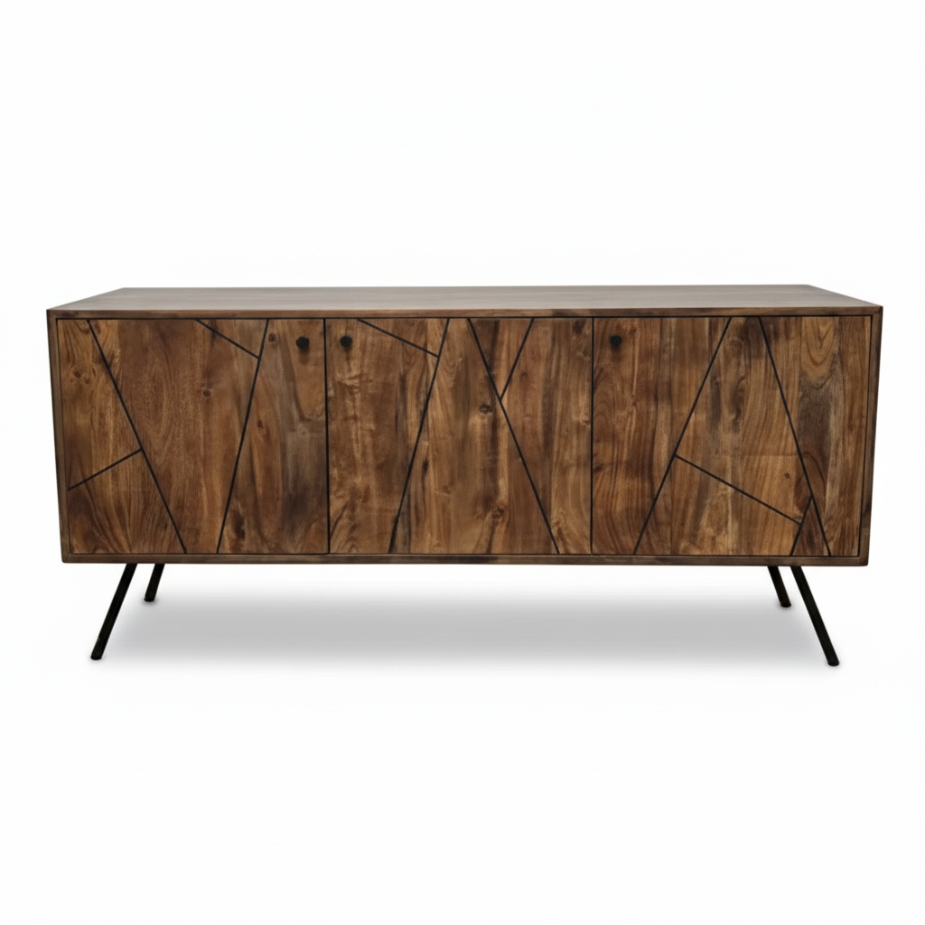 Buffet style Mid-Century en bois d’Acacia | Bois et acier