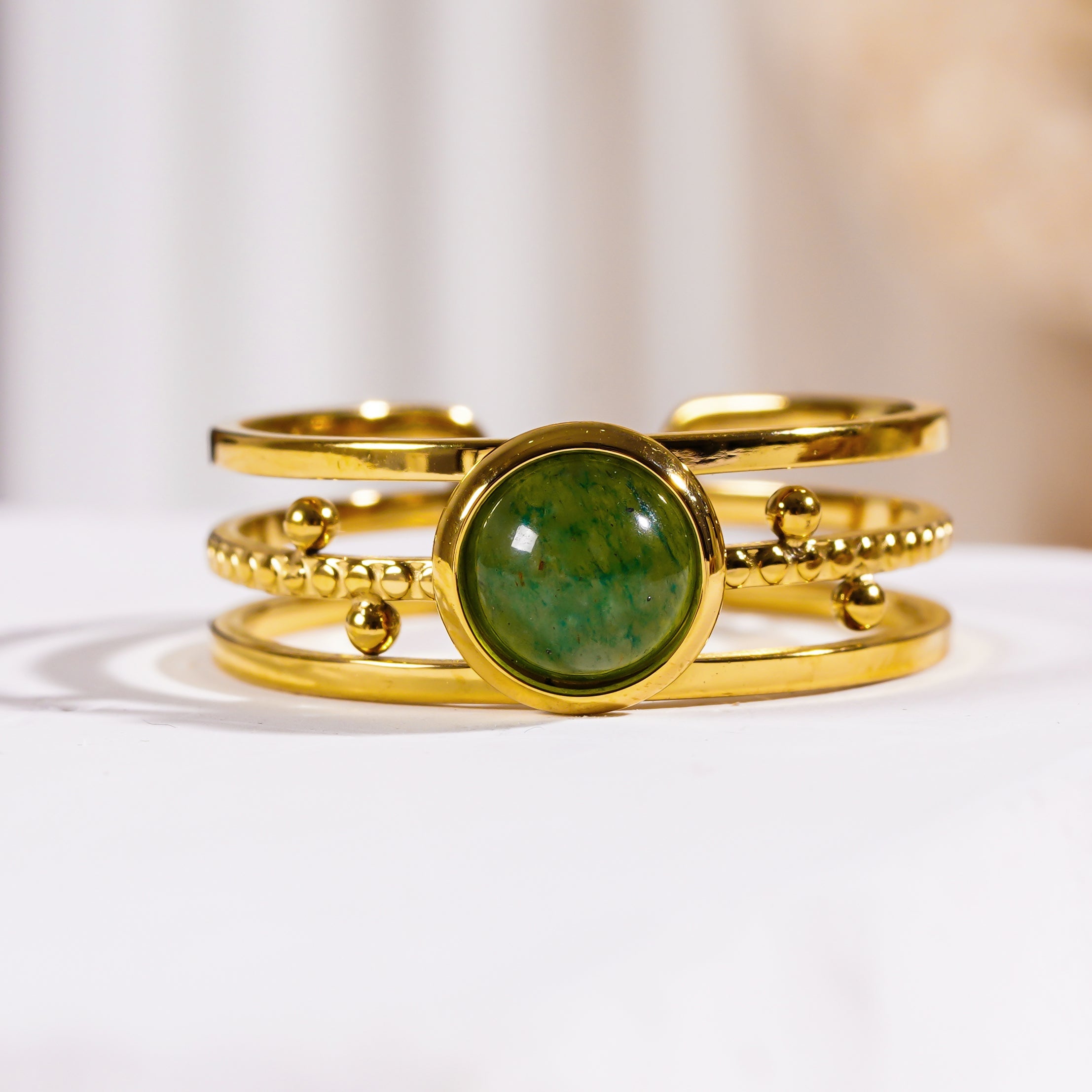 Bague Chesilda à 3 couches | Bague avec pierre naturelle et perles décoratives