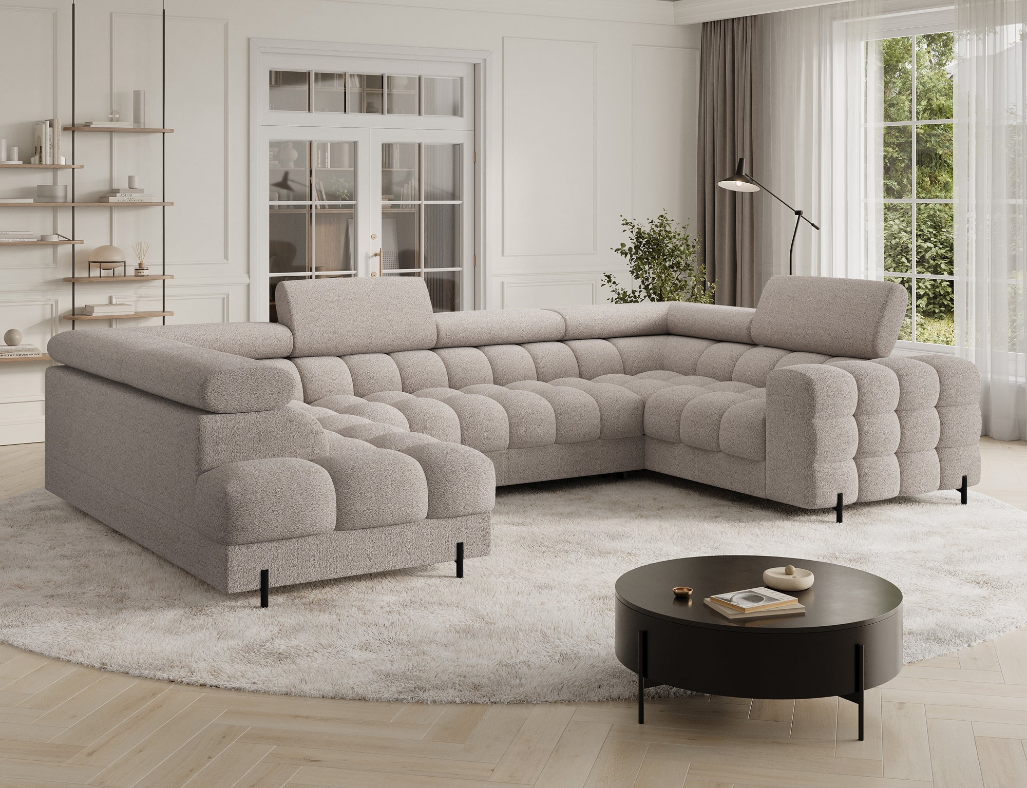 Sectionnel Fectory avec rangement et lit escamotable | 346 × 93 × 205 cm | Beige