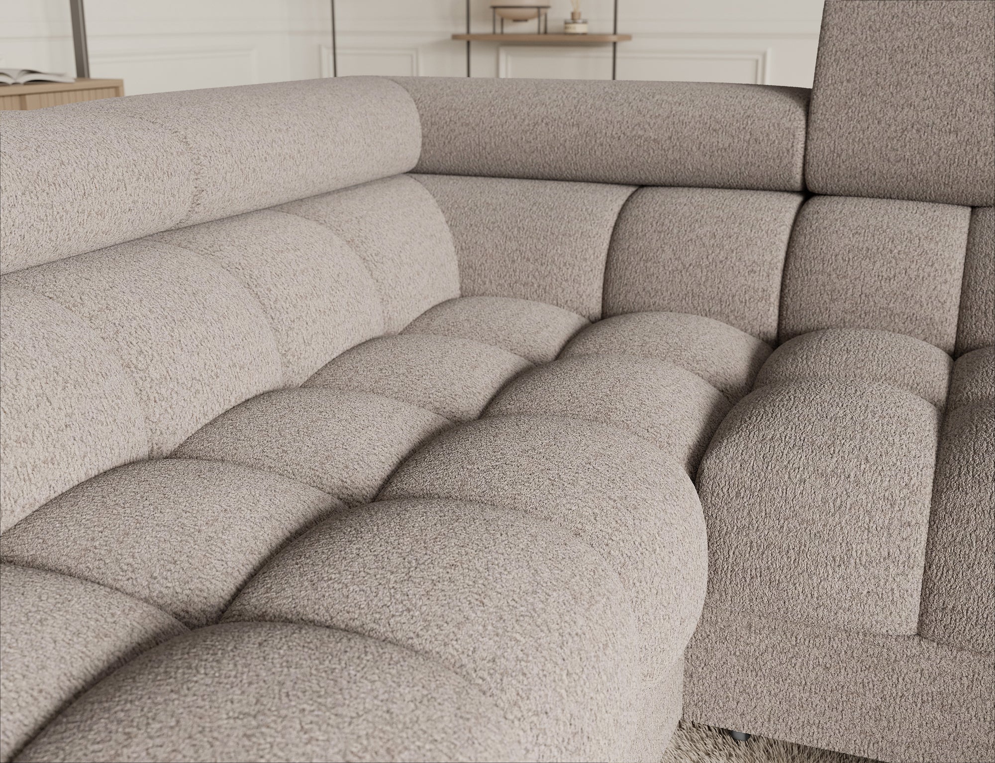 Sectionnel Fectory | Rangement & lit escamotable | Beige