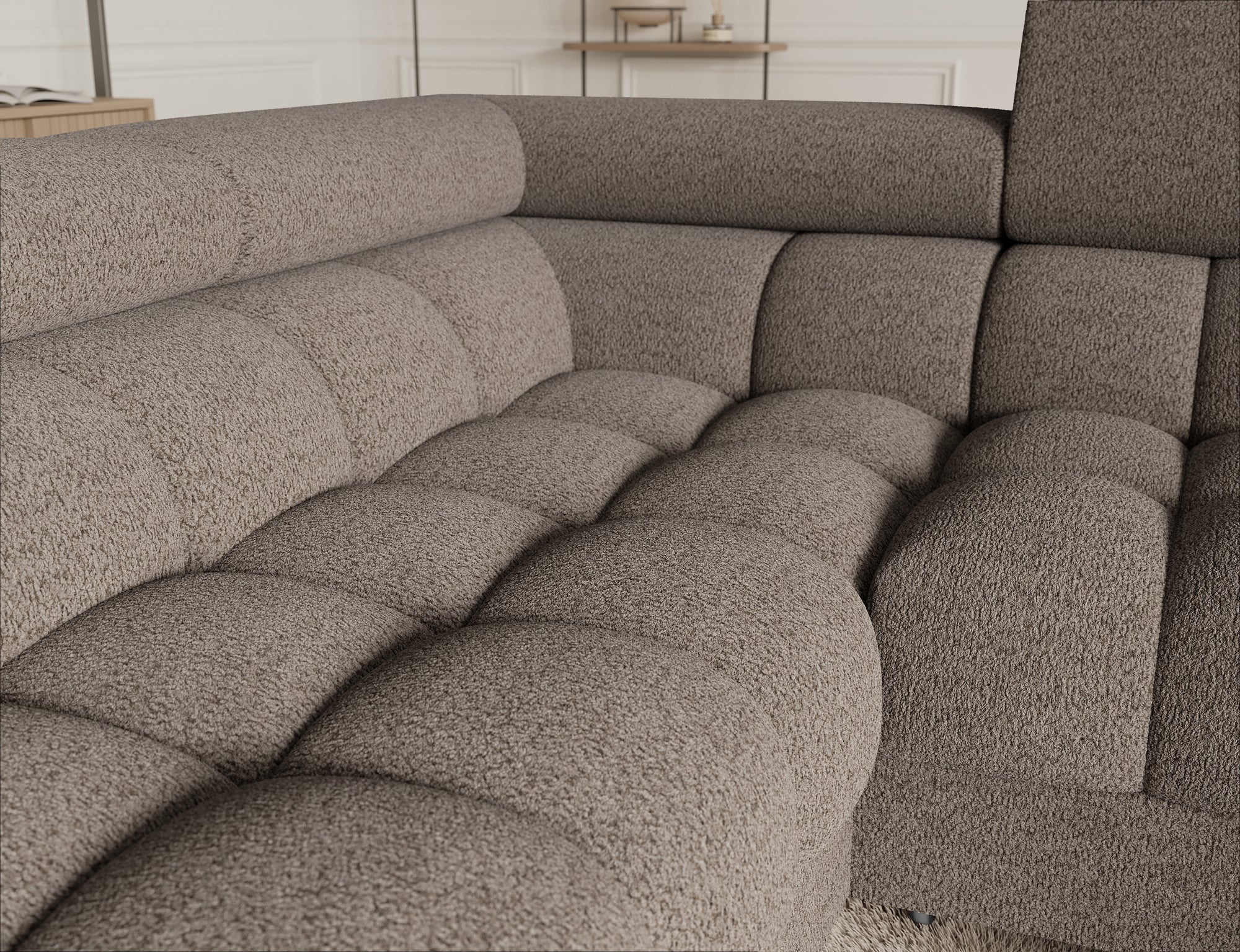 Sectionnel Fectory avec rangement et lit escamotable | Taupe