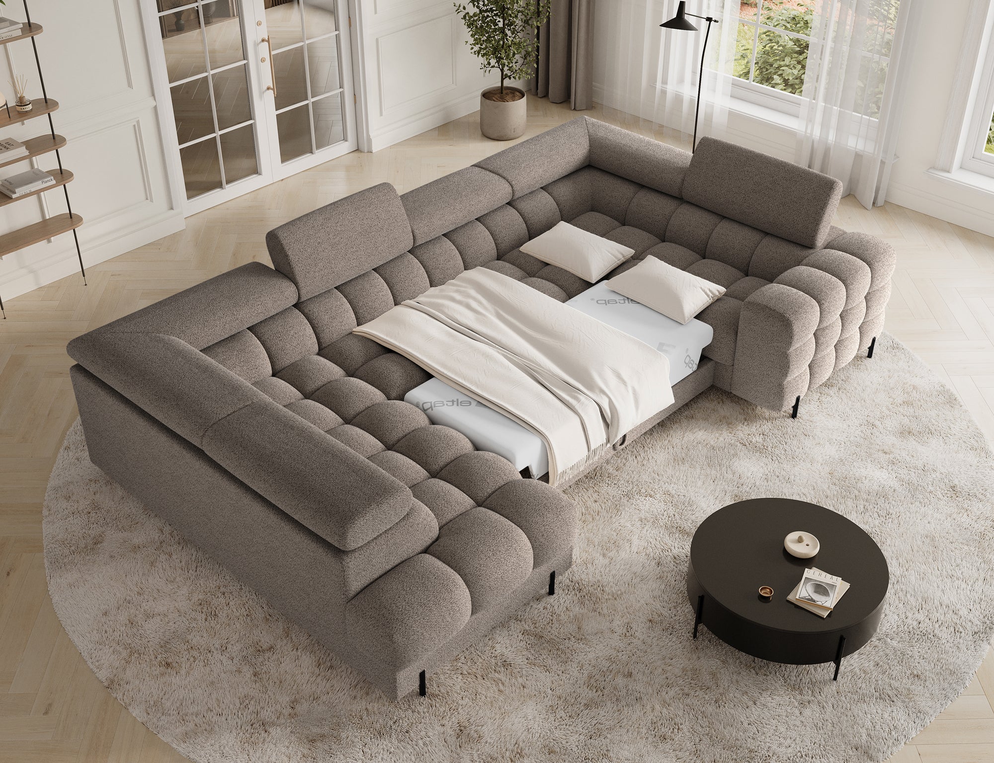 Sectionnel Fectory avec rangement et lit escamotable | Taupe