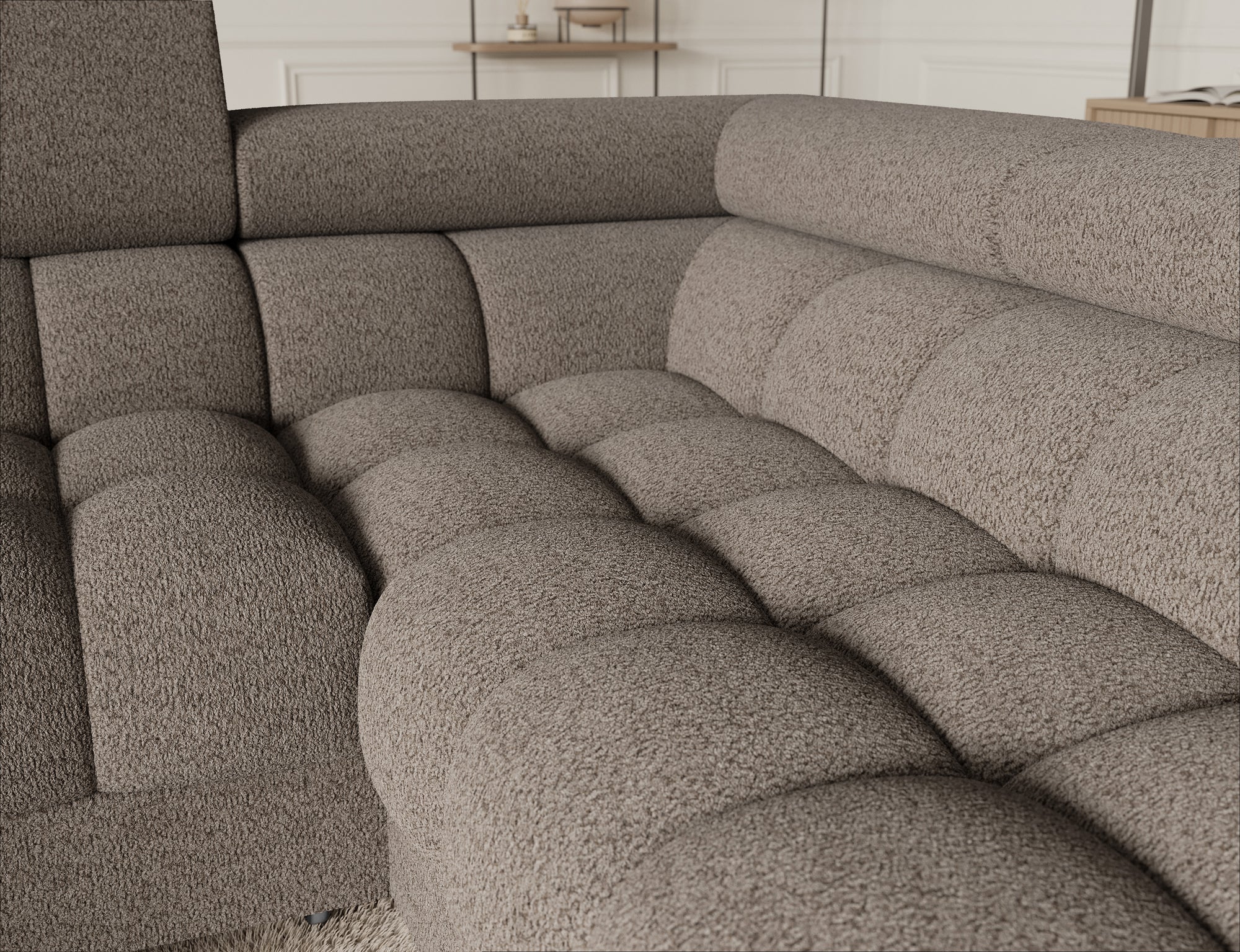 Sectionnel Fectory avec rangement et lit escamotable | Taupe