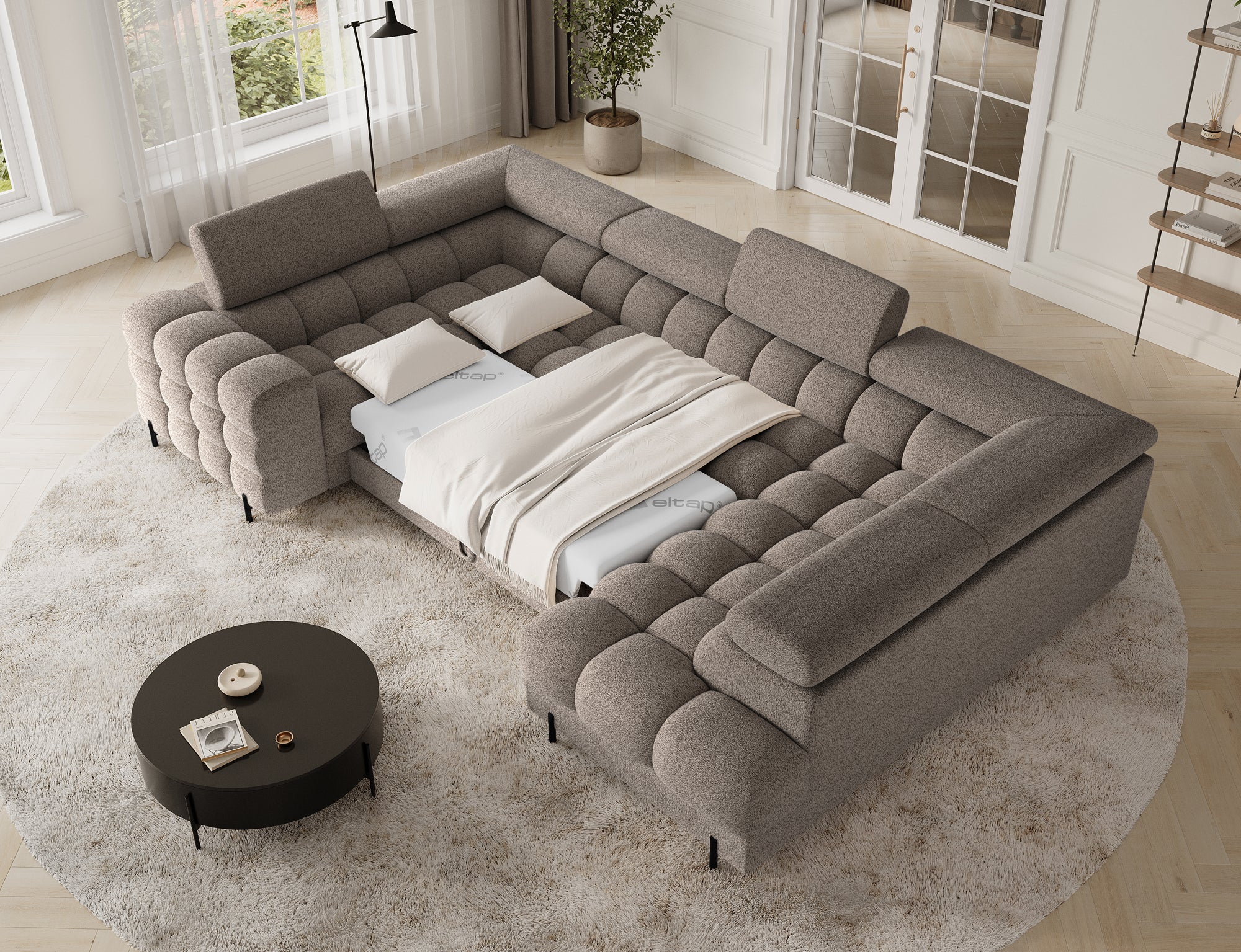 Sectionnel Fectory avec rangement et lit escamotable | Taupe